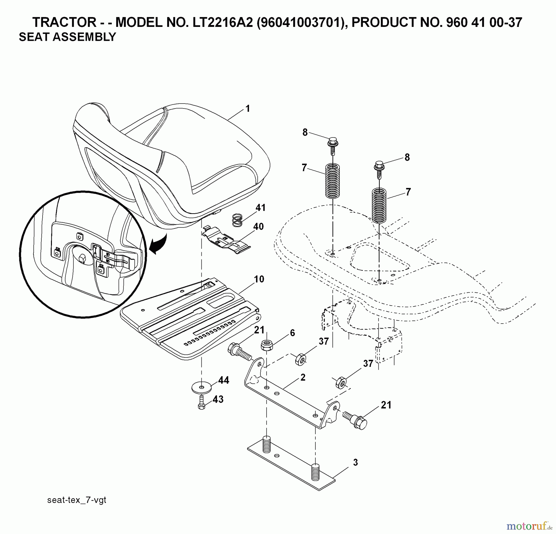 Jonsered Rasen und Garten Traktoren LT2216 A2 (96041003701) - Jonsered Lawn & Garden Tractor (2007-05) SEAT