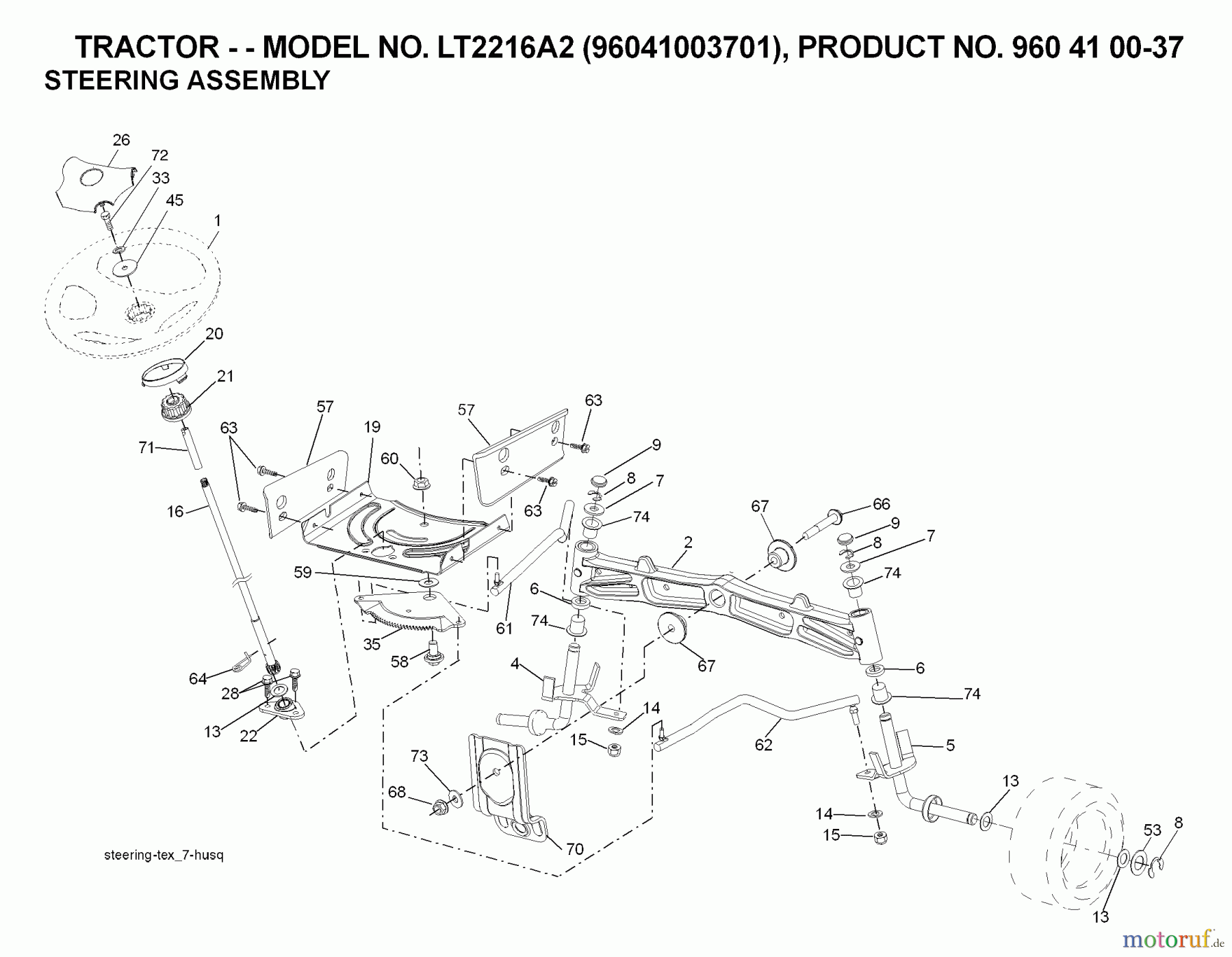 Jonsered Rasen  und Garten Traktoren LT2216 A2 (96041003701) - Jonsered Lawn & Garden Tractor (2007-05) STEERING