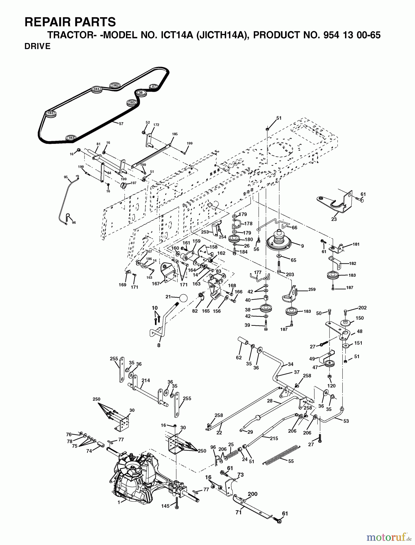 Jonsered Rasen  und Garten Traktoren ICT14A (JICTH14A, 954130065) - Jonsered Lawn & Garden Tractor (2002-02) DRIVE