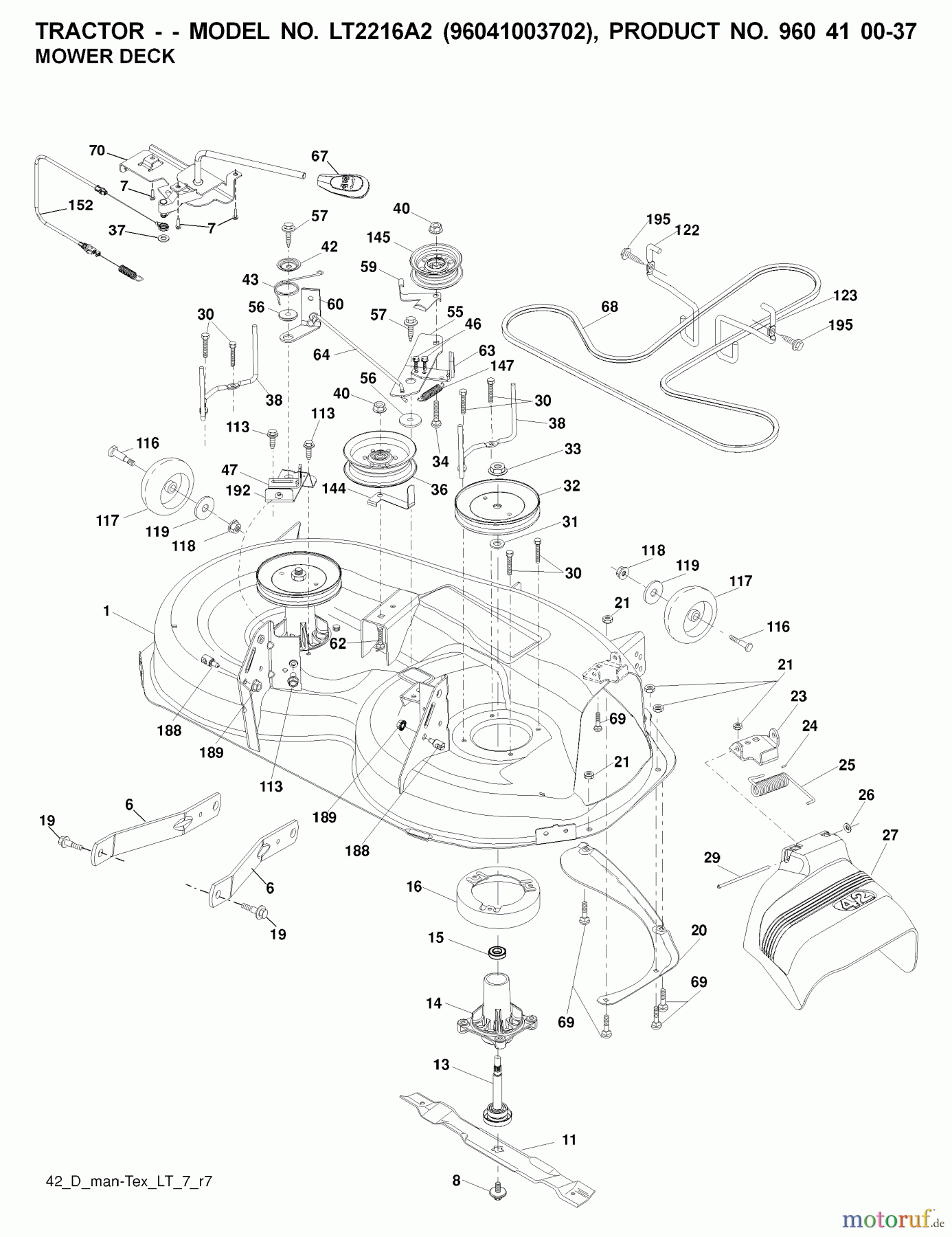 Jonsered Rasen und Garten Traktoren LT2216 A2 (96041003802) - Jonsered Lawn & Garden Tractor (2008-01) MOWER DECK / CUTTING DECK