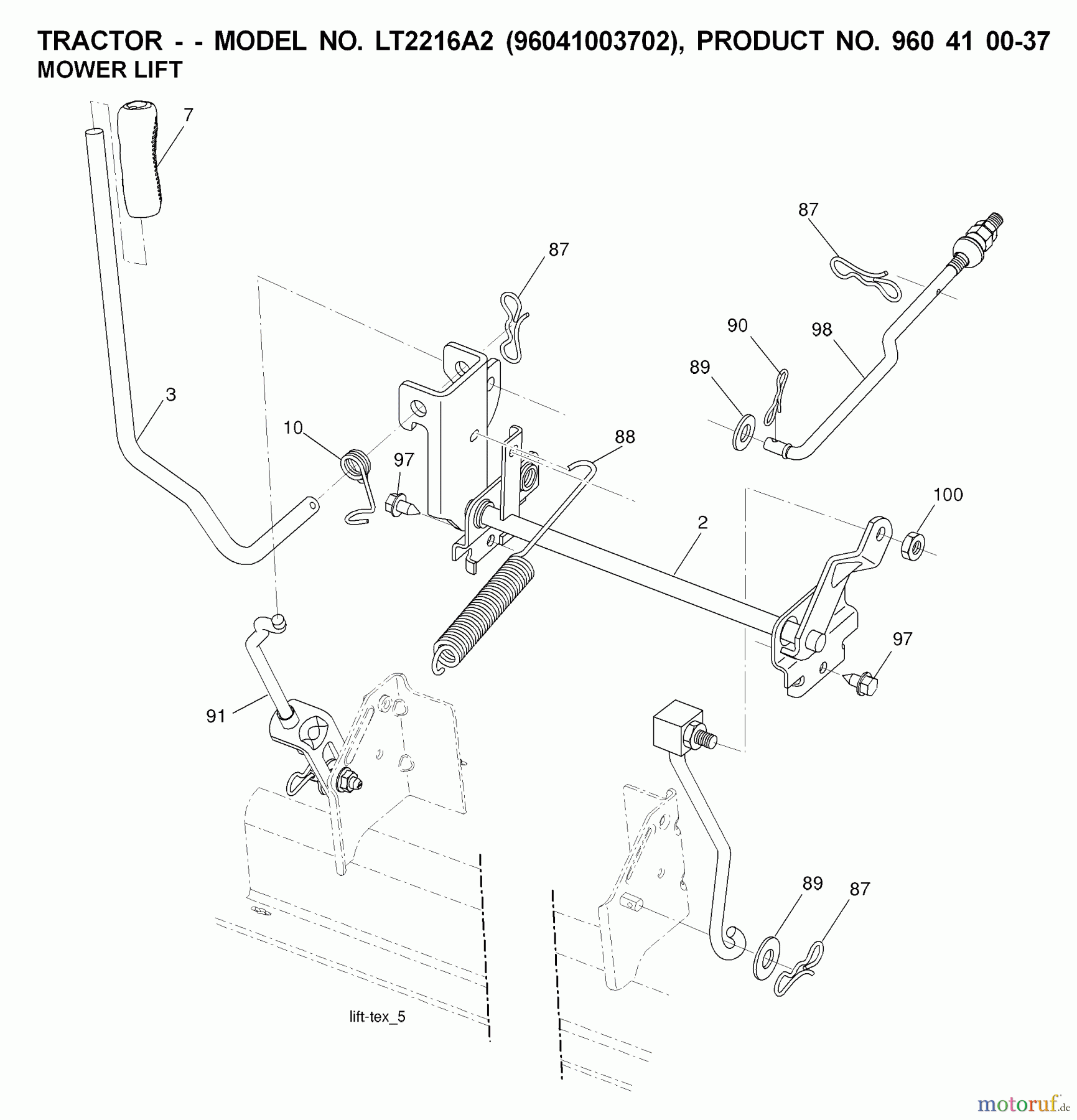  Jonsered Rasen  und Garten Traktoren LT2216 A2 (96041003802) - Jonsered Lawn & Garden Tractor (2008-01) MOWER LIFT / DECK LIFT