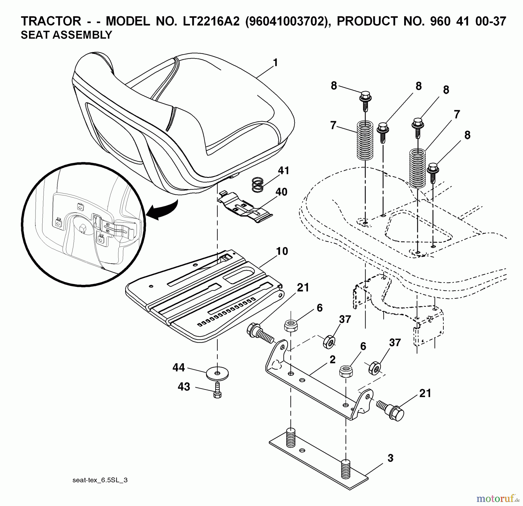 Jonsered Rasen und Garten Traktoren LT2216 A2 (96041003802) - Jonsered Lawn & Garden Tractor (2008-01) SEAT