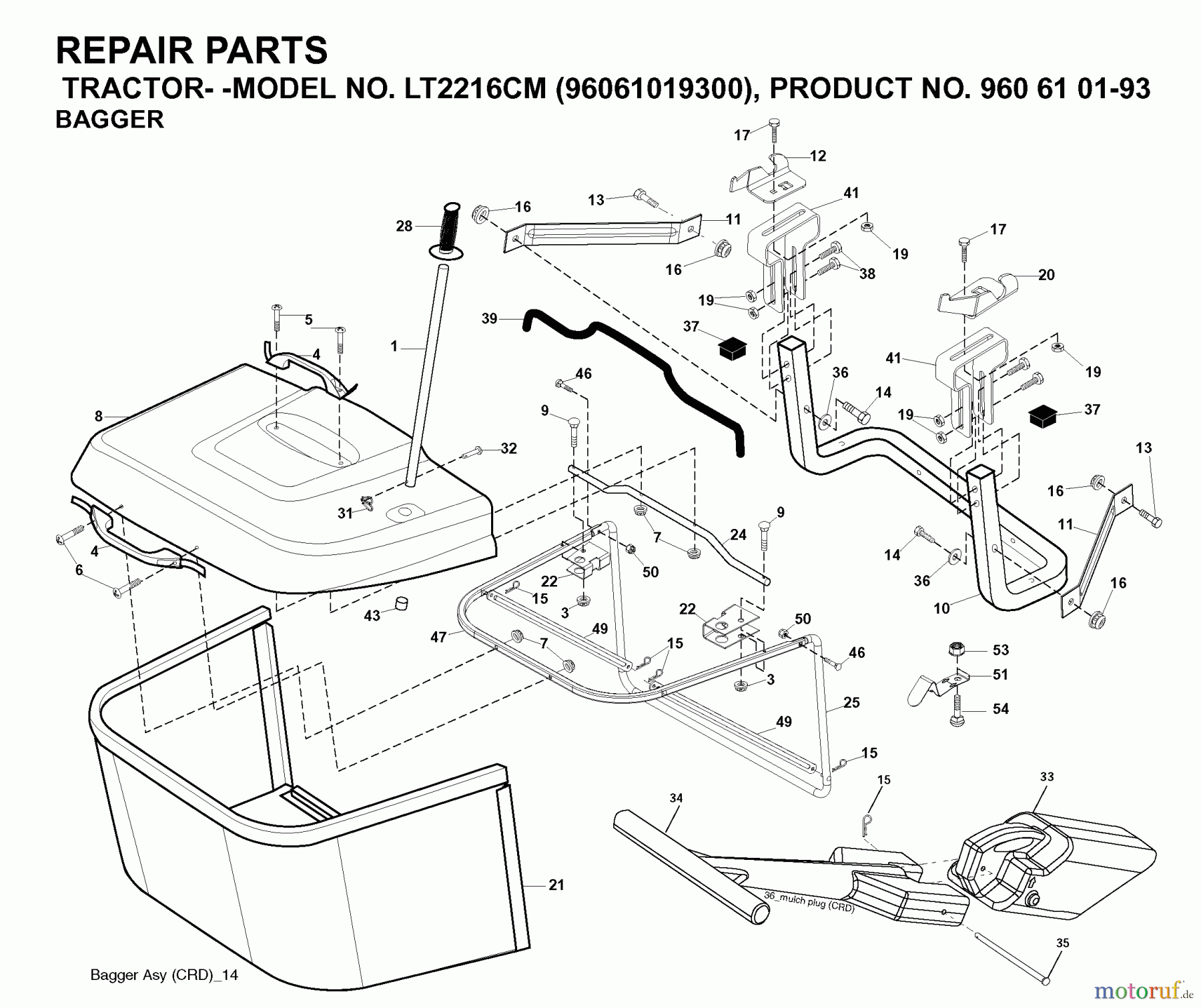 Jonsered Rasen und Garten Traktoren LT2216 CM (96061019300) - Jonsered Lawn & Garden Tractor (2007-02) BAGGER