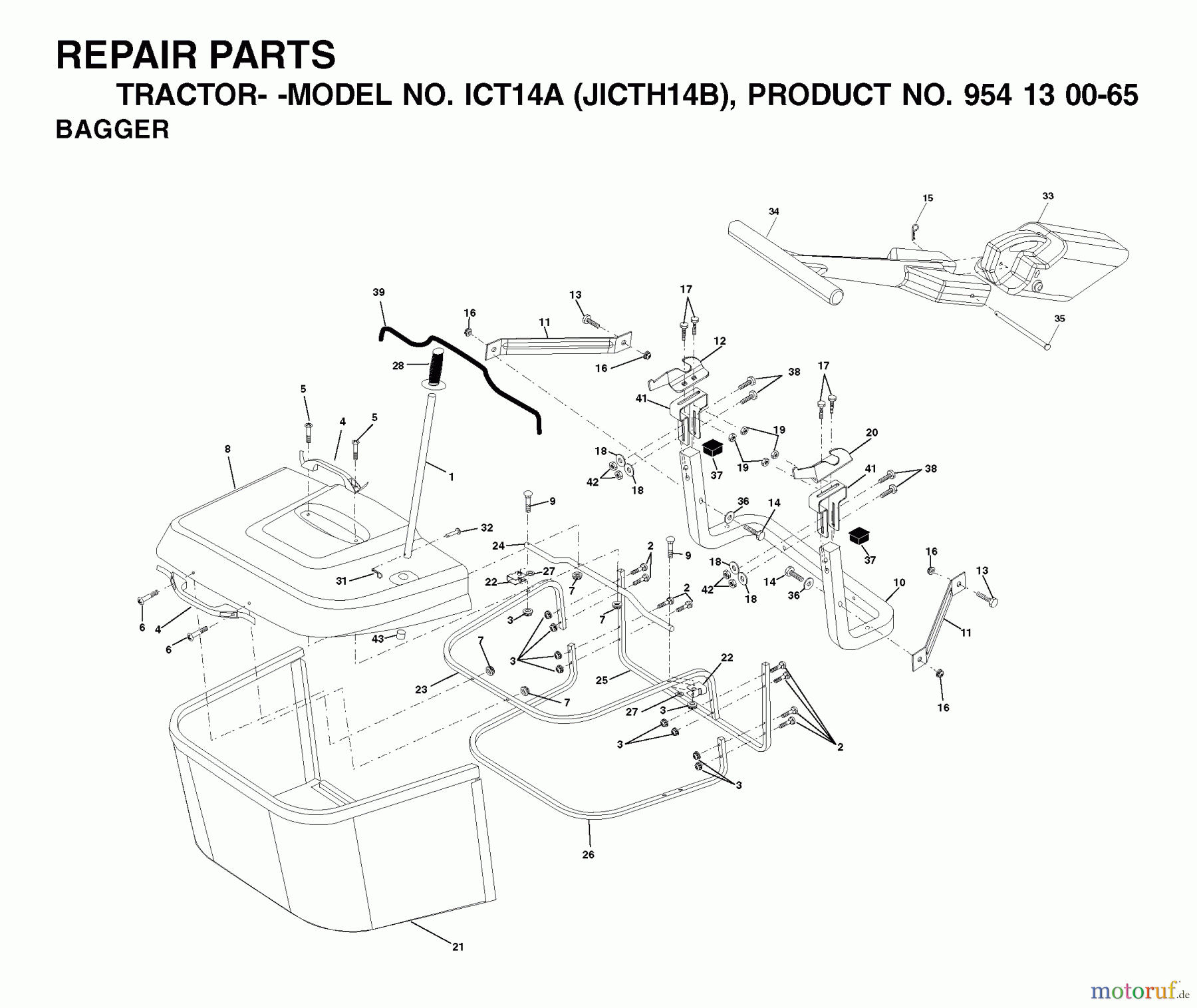 Jonsered Rasen und Garten Traktoren ICT14A (JICTH14B, 954130065) - Jonsered Lawn & Garden Tractor (2002-02) BAGGER
