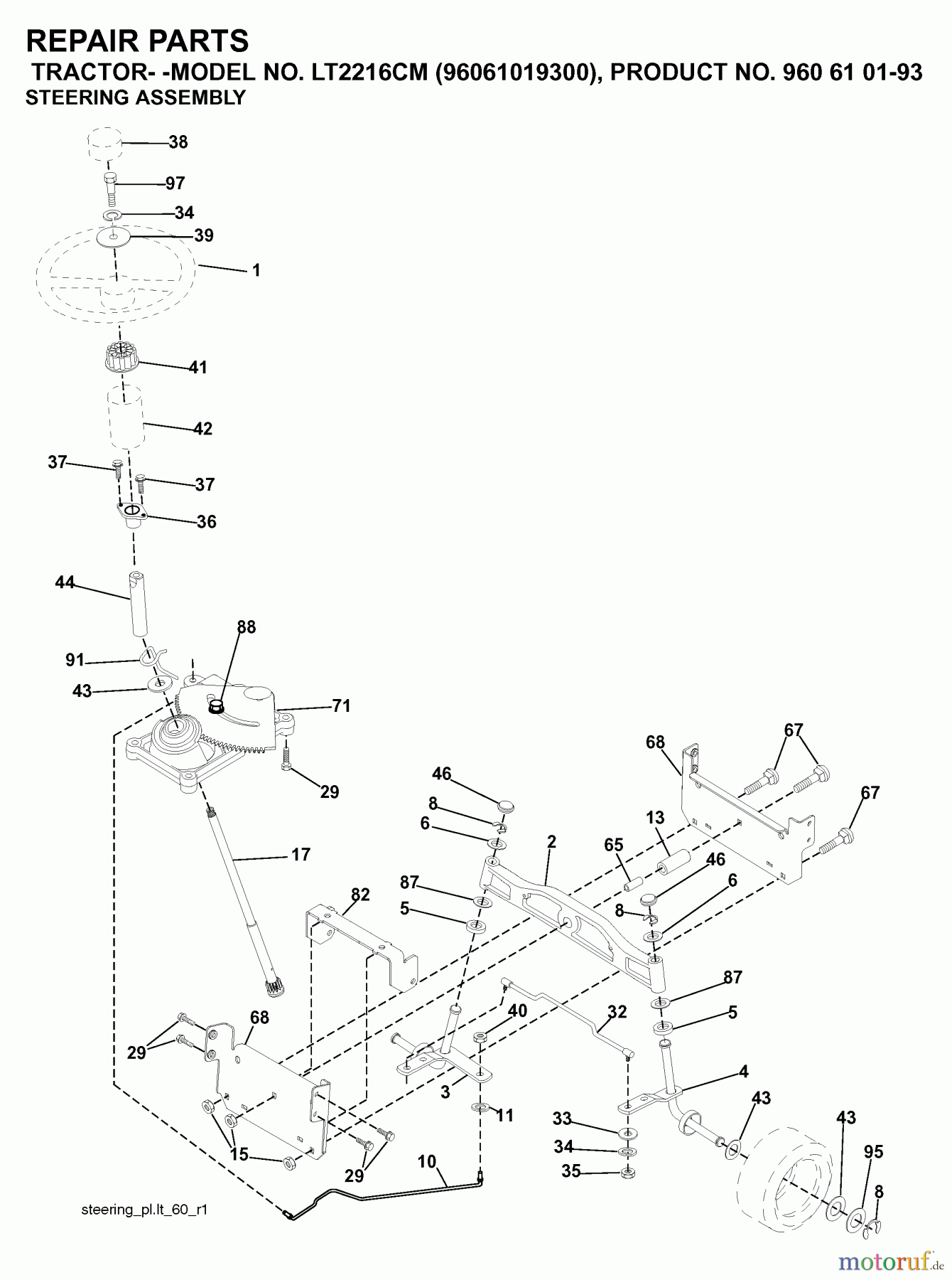 Jonsered Rasen und Garten Traktoren LT2216 CM (96061019300) - Jonsered Lawn & Garden Tractor (2007-02) STEERING