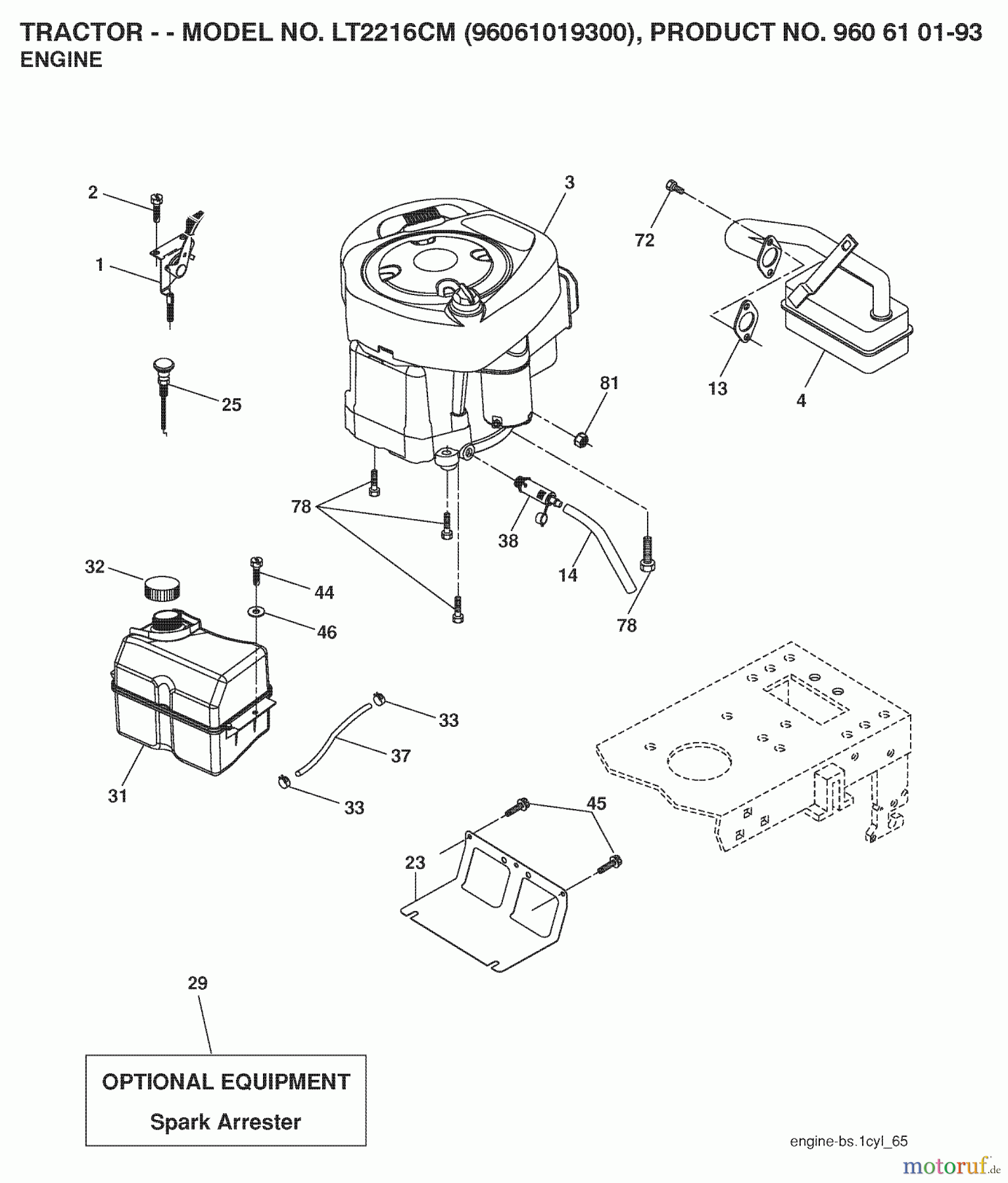Jonsered Rasen und Garten Traktoren LT2216 CM (96061019300) - Jonsered Lawn & Garden Tractor (2008-07) ENGINE