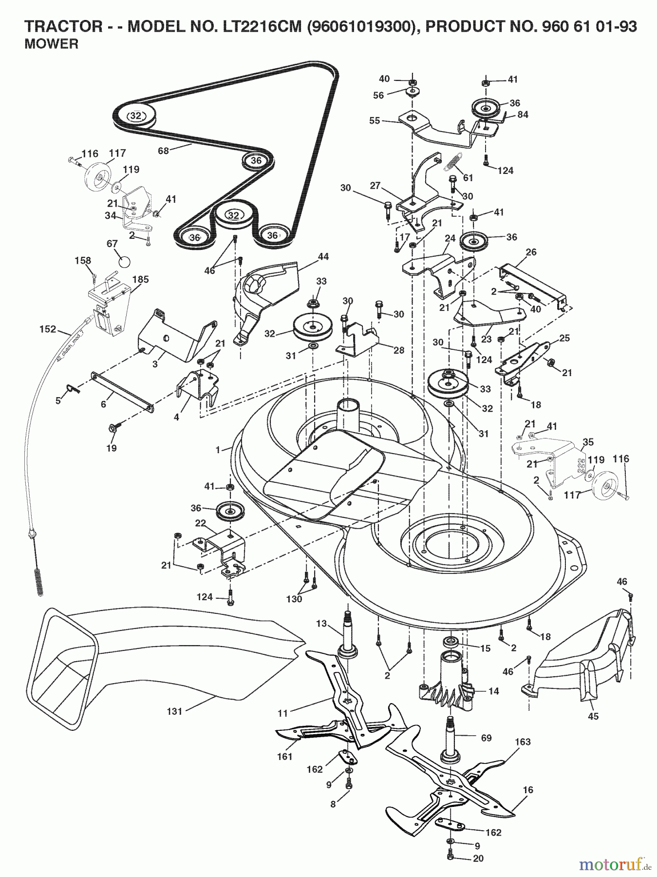  Jonsered Rasen  und Garten Traktoren LT2216 CM (96061019300) - Jonsered Lawn & Garden Tractor (2008-07) MOWER DECK / CUTTING DECK