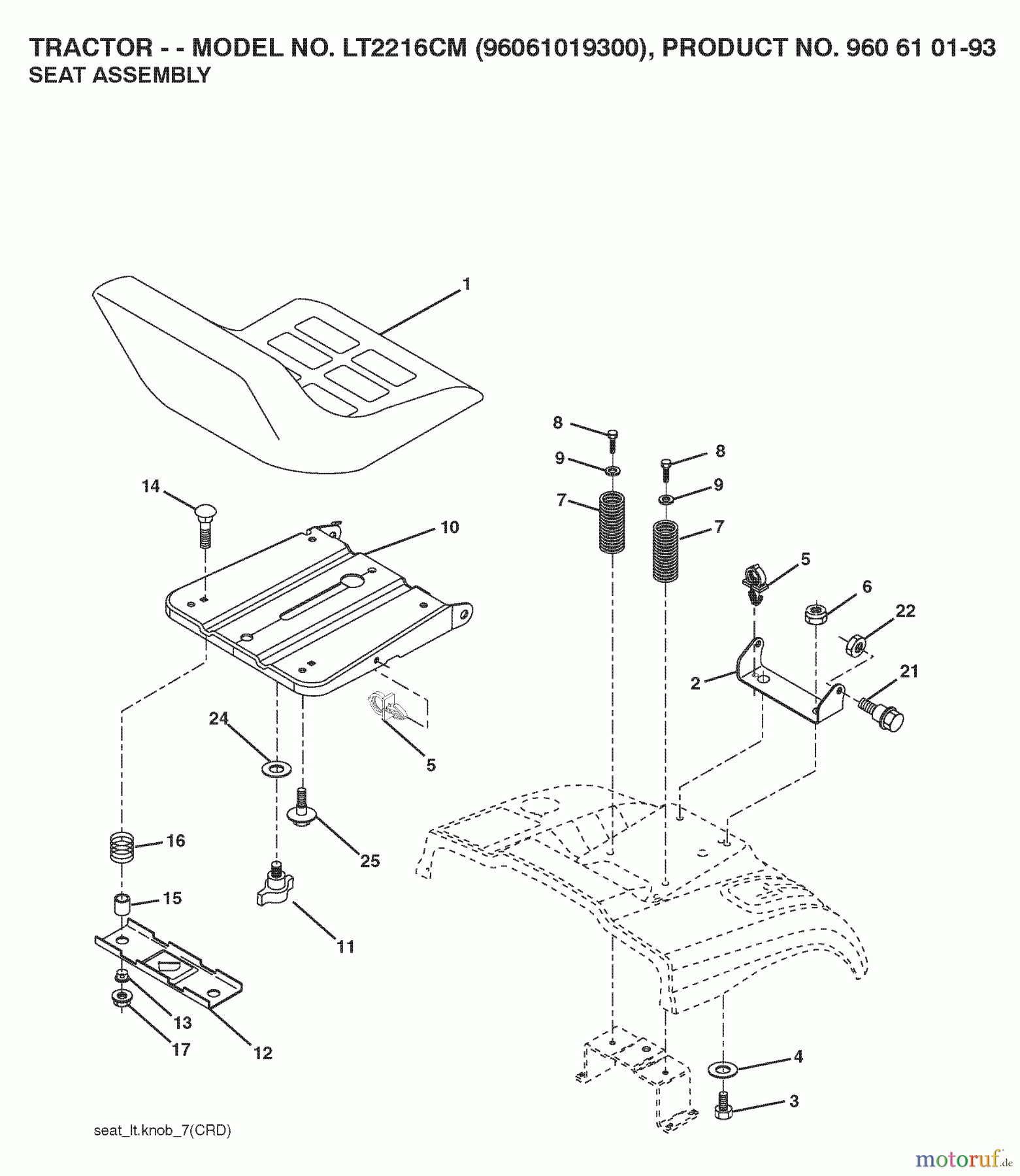  Jonsered Rasen  und Garten Traktoren LT2216 CM (96061019300) - Jonsered Lawn & Garden Tractor (2008-07) SEAT