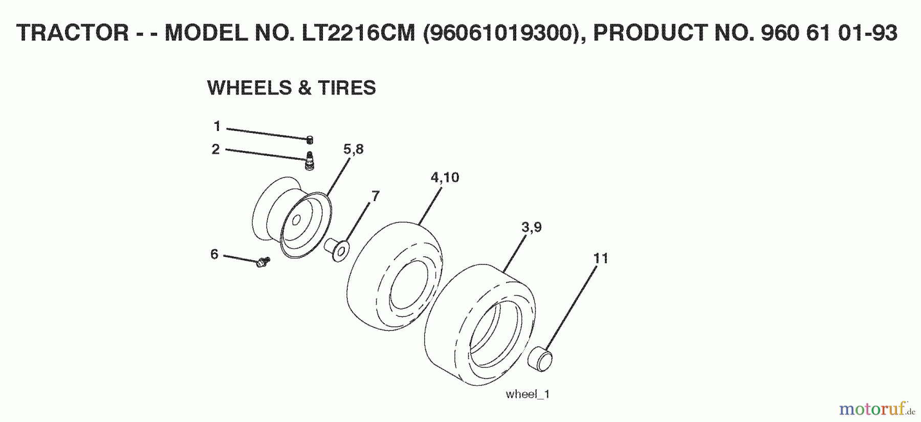 Jonsered Rasen und Garten Traktoren LT2216 CM (96061019300) - Jonsered Lawn & Garden Tractor (2008-07) WHEELS TIRES