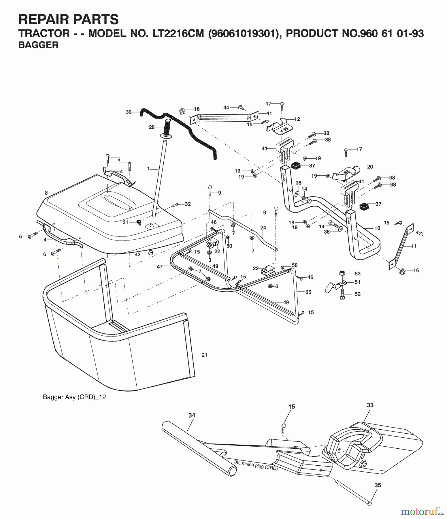 Jonsered Rasen und Garten Traktoren LT2216 CM (96061019301) - Jonsered Lawn & Garden Tractor (2007-04) BAGGER