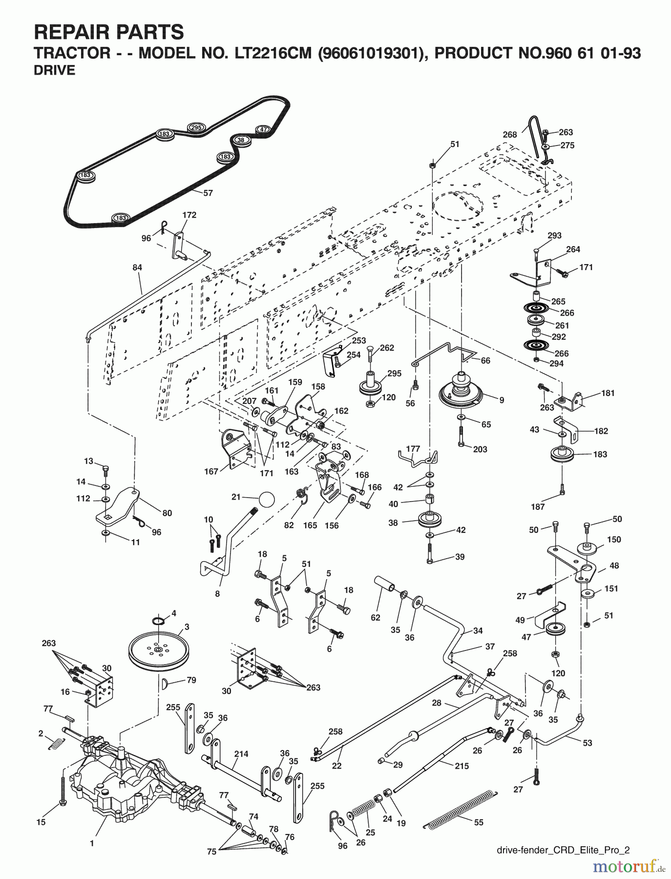 Jonsered Rasen und Garten Traktoren LT2216 CM (96061019301) - Jonsered Lawn & Garden Tractor (2007-04) DRIVE