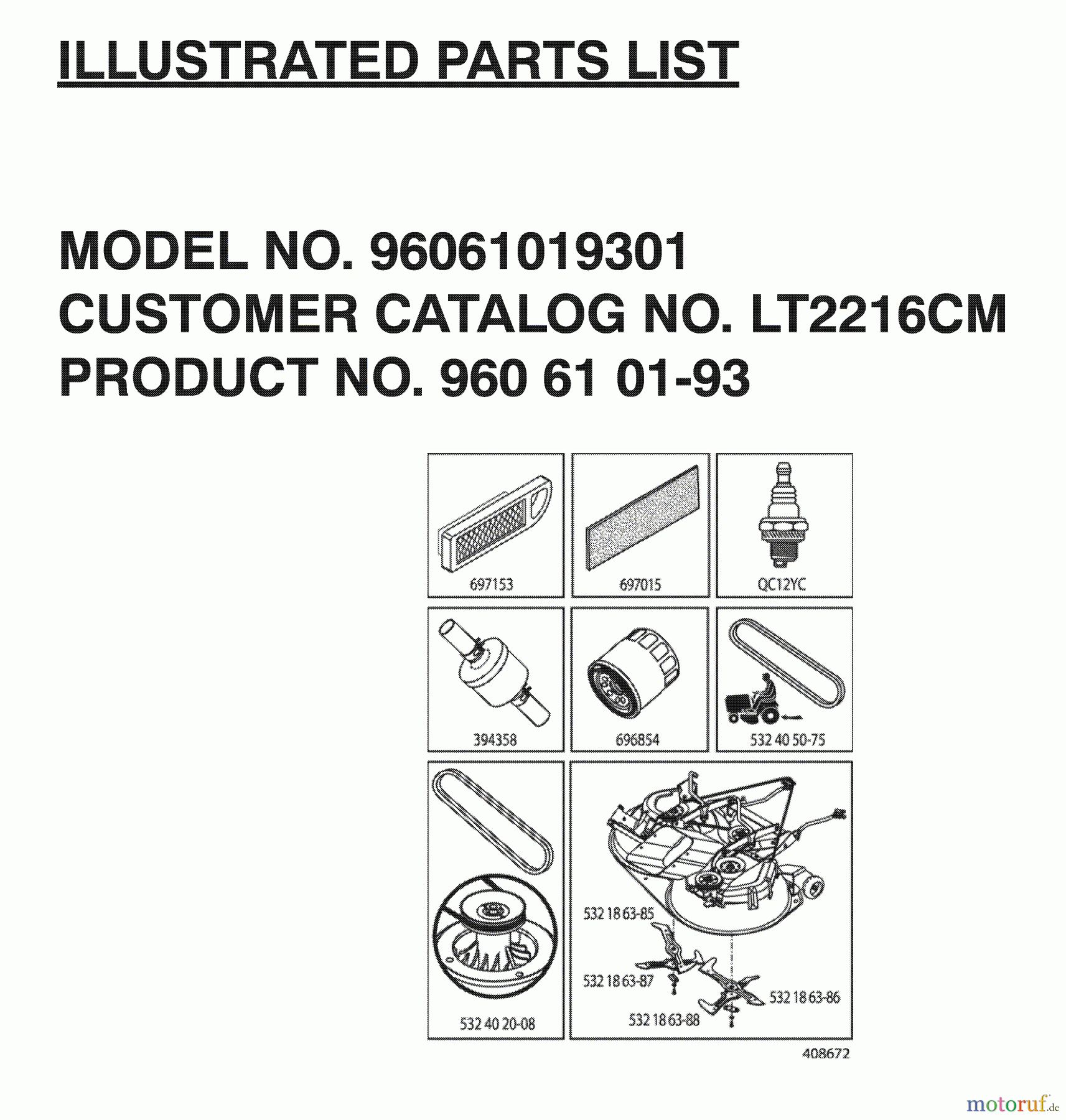 Jonsered Rasen und Garten Traktoren LT2216 CM (96061019301) - Jonsered Lawn & Garden Tractor (2007-04) FREQUENTLY USED PARTS