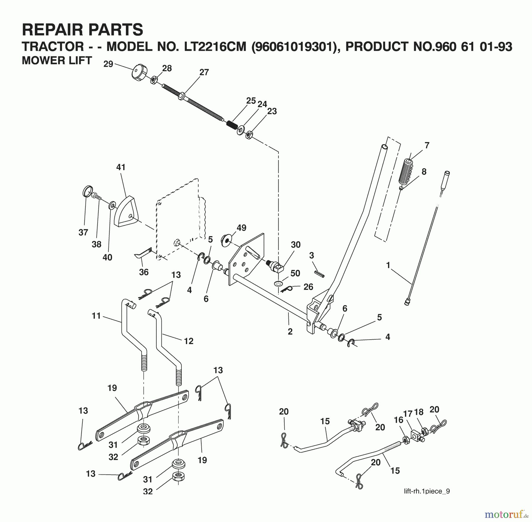Jonsered Rasen  und Garten Traktoren LT2216 CM (96061019301) - Jonsered Lawn & Garden Tractor (2007-04) MOWER LIFT / DECK LIFT