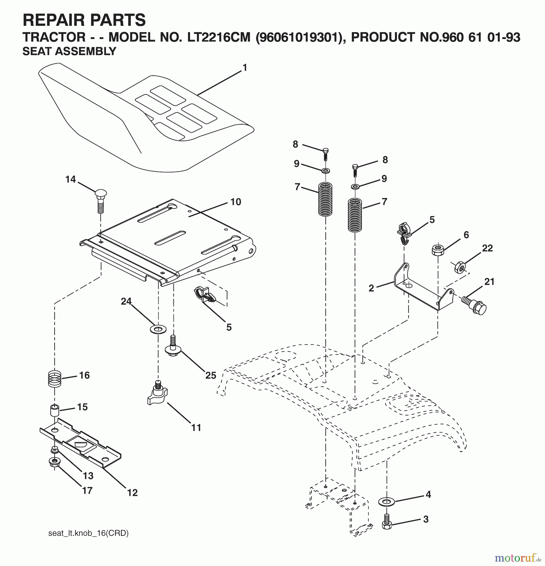  Jonsered Rasen  und Garten Traktoren LT2216 CM (96061019301) - Jonsered Lawn & Garden Tractor (2007-04) SEAT