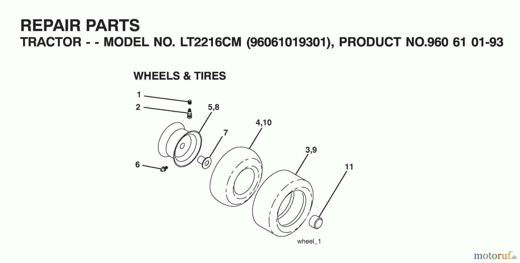 Jonsered Rasen und Garten Traktoren LT2216 CM (96061019301) - Jonsered Lawn & Garden Tractor (2007-04) WHEELS TIRES