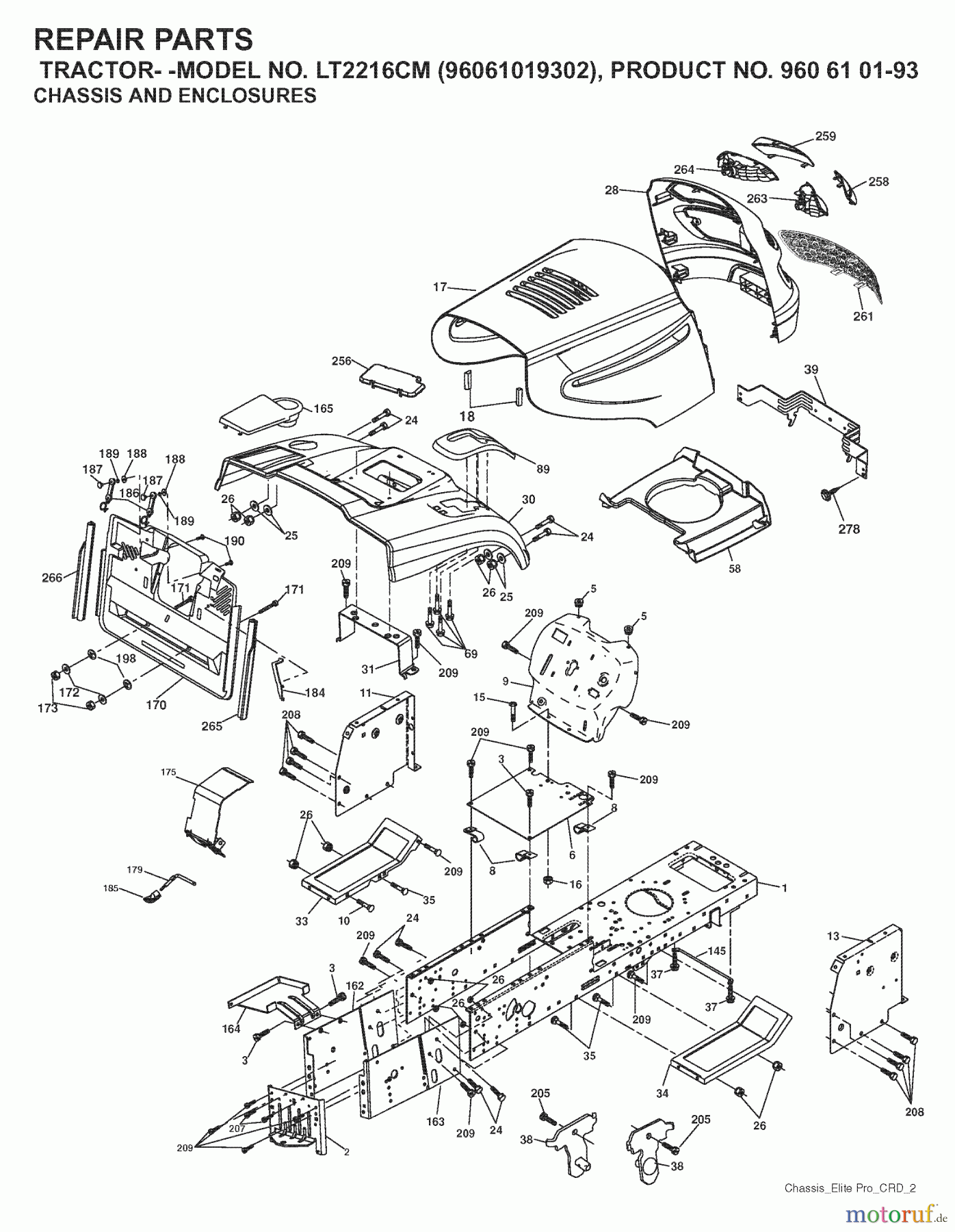 Jonsered Rasen und Garten Traktoren LT2216 CM (96061019302) - Jonsered Lawn & Garden Tractor (2007-11) CHASSIS ENCLOSURES