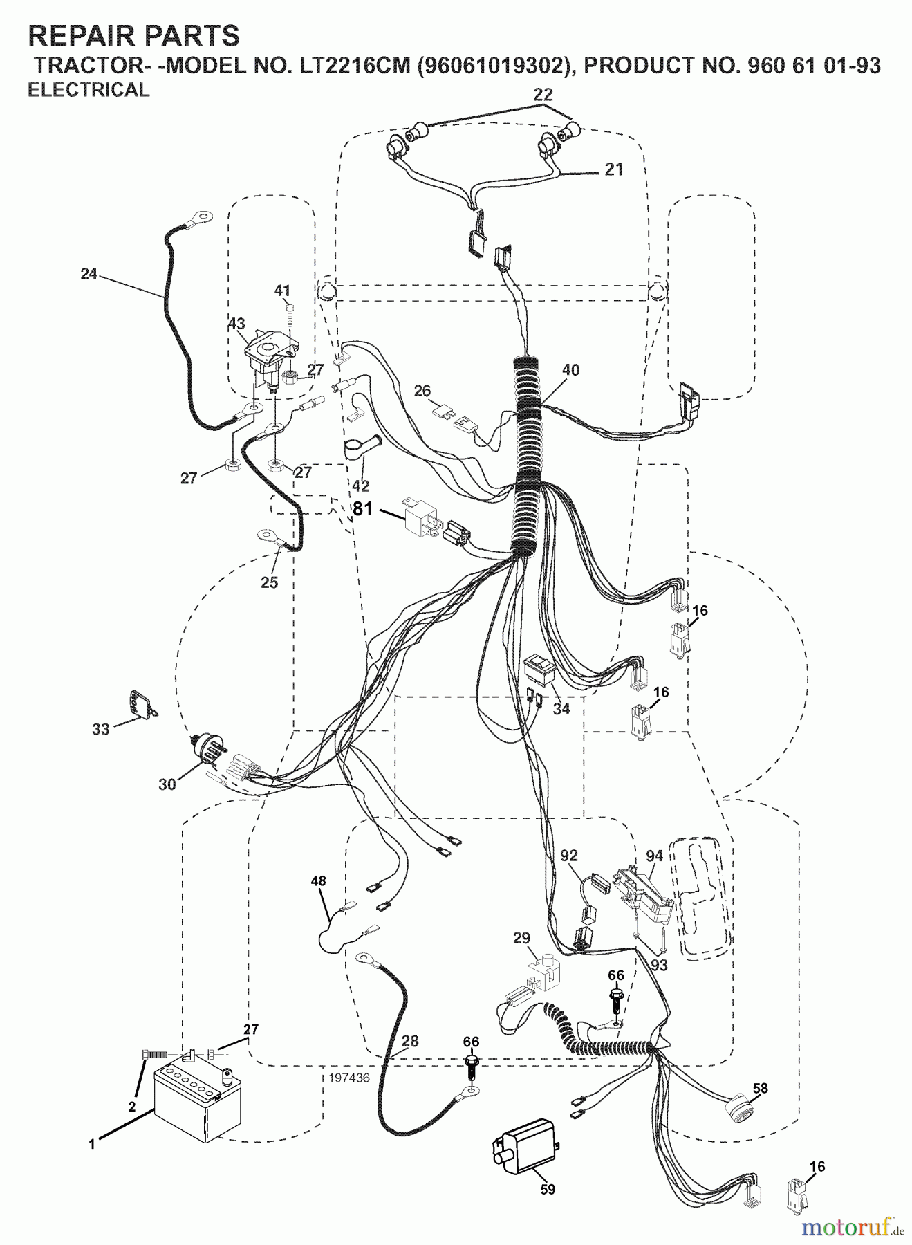 Jonsered Rasen und Garten Traktoren LT2216 CM (96061019302) - Jonsered Lawn & Garden Tractor (2007-11) ELECTRICAL