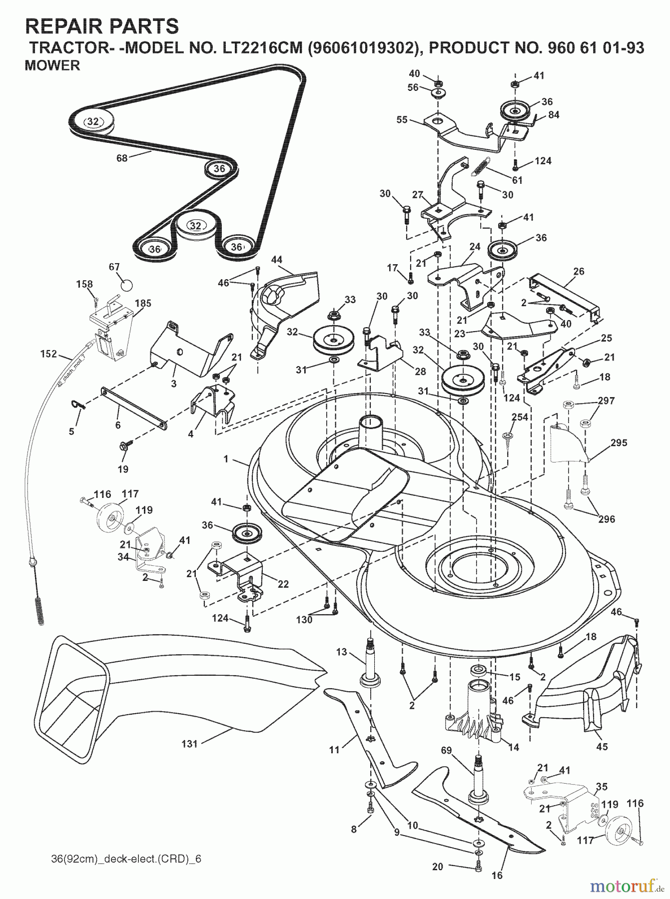 Jonsered Rasen und Garten Traktoren LT2216 CM (96061019302) - Jonsered Lawn & Garden Tractor (2007-11) MOWER DECK / CUTTING DECK