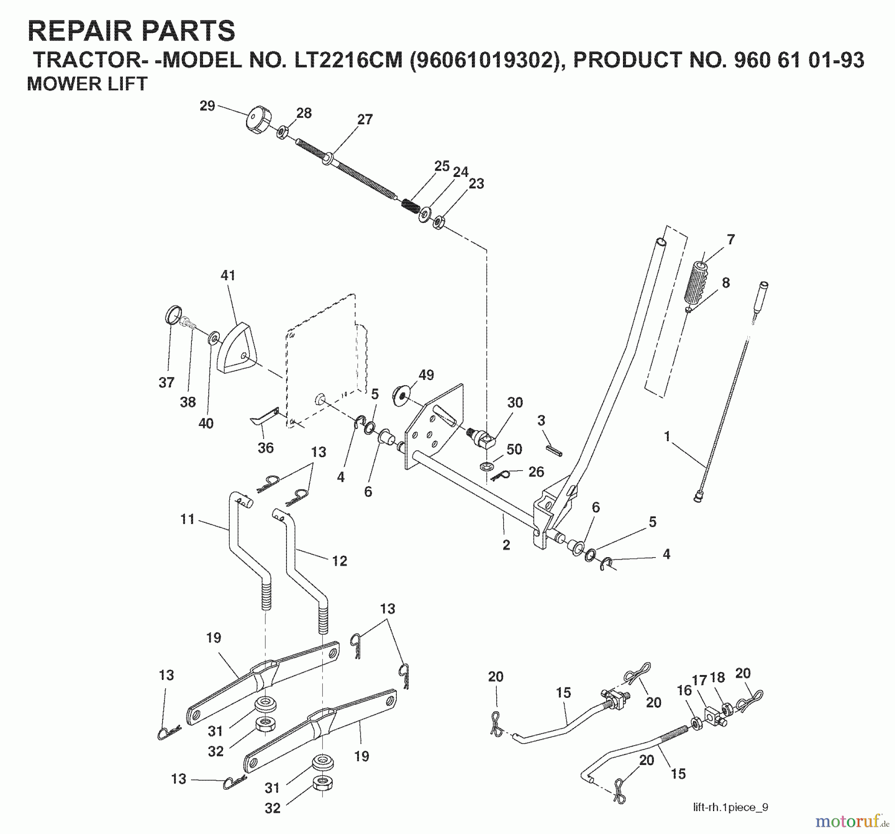 Jonsered Rasen und Garten Traktoren LT2216 CM (96061019302) - Jonsered Lawn & Garden Tractor (2007-11) MOWER LIFT / DECK LIFT