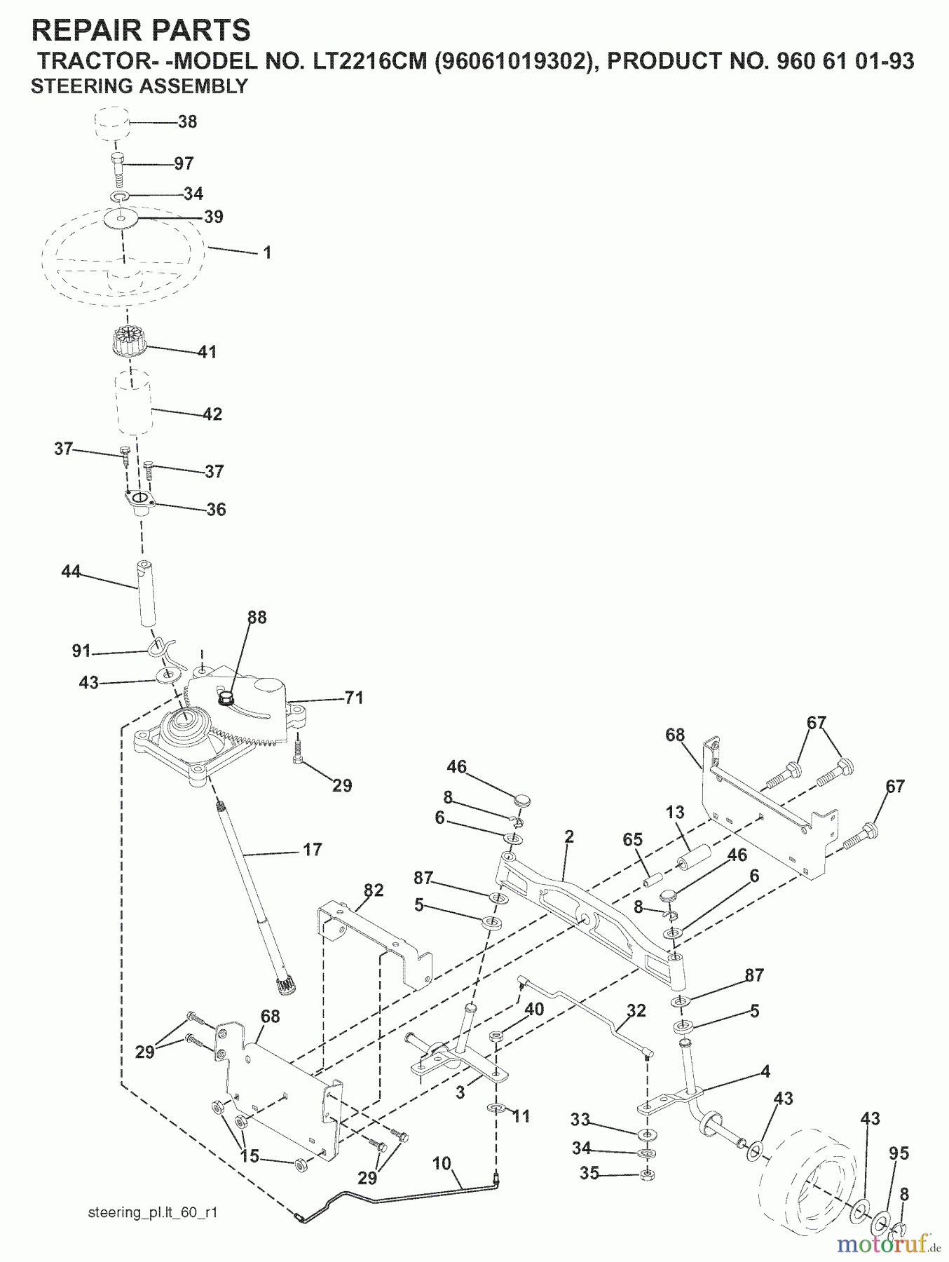 Jonsered Rasen und Garten Traktoren LT2216 CM (96061019302) - Jonsered Lawn & Garden Tractor (2007-11) STEERING