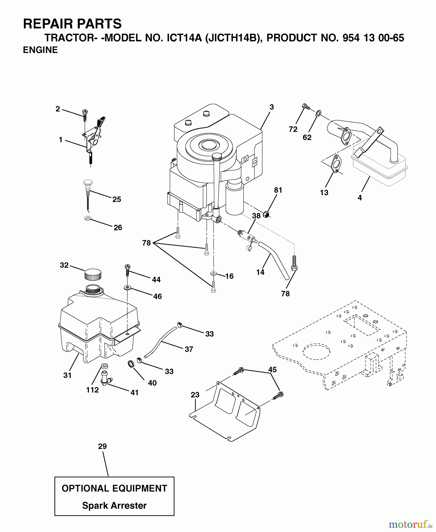 Jonsered Rasen und Garten Traktoren ICT14A (JICTH14B, 954130065) - Jonsered Lawn & Garden Tractor (2002-02) ENGINE