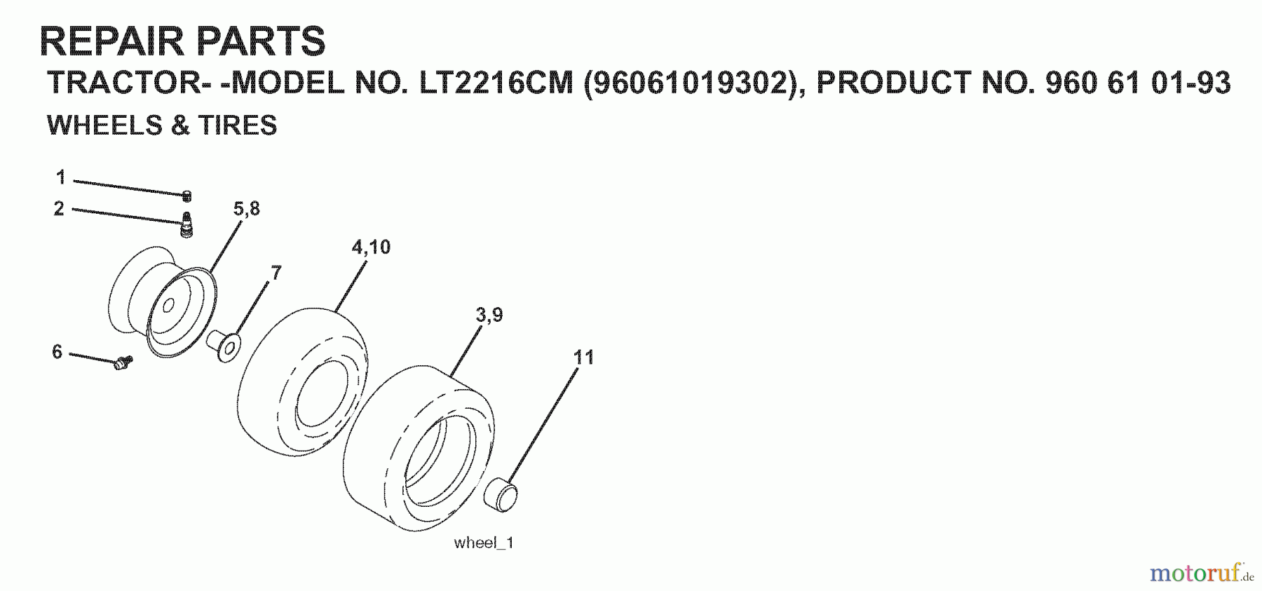 Jonsered Rasen und Garten Traktoren LT2216 CM (96061019302) - Jonsered Lawn & Garden Tractor (2007-11) WHEELS TIRES
