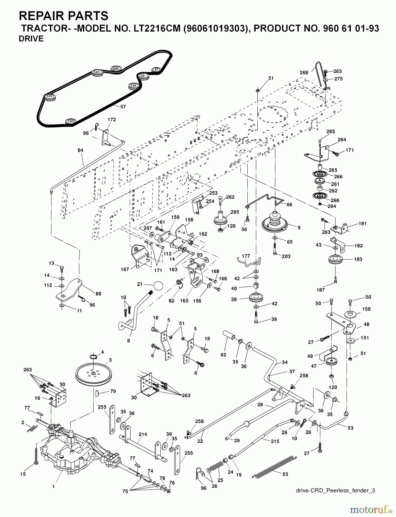 Jonsered Rasen und Garten Traktoren LT2216 CM (96061019303) - Jonsered Lawn & Garden Tractor (2007-09) DRIVE
