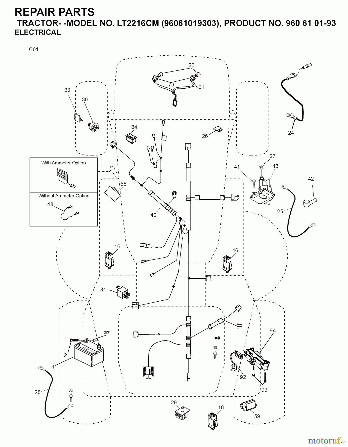 Jonsered Rasen und Garten Traktoren LT2216 CM (96061019303) - Jonsered Lawn & Garden Tractor (2007-09) ELECTRICAL