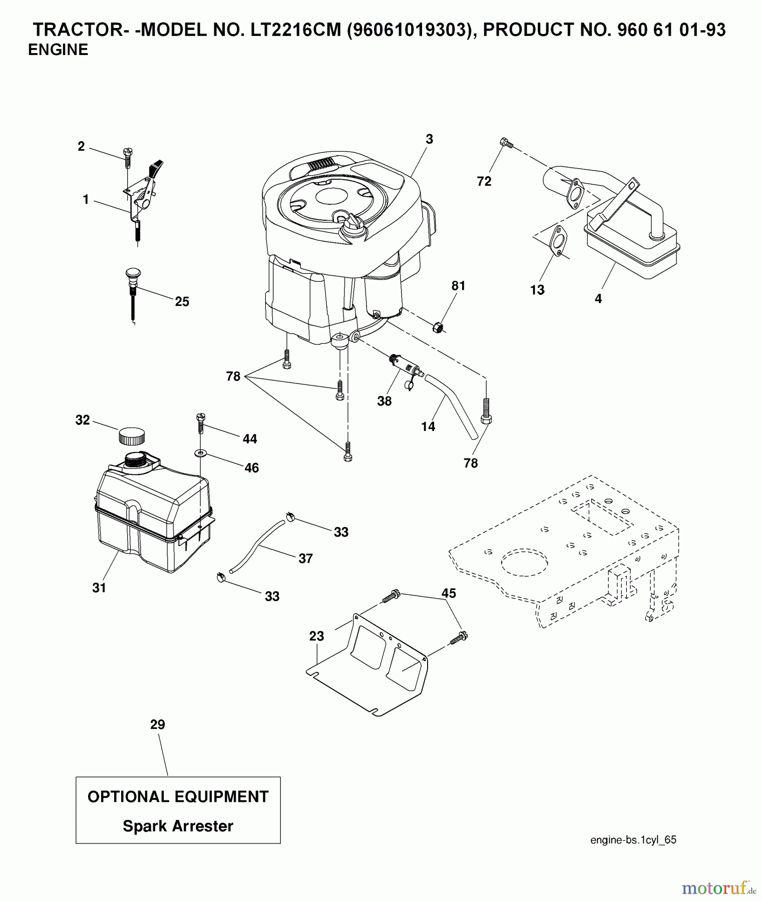 Jonsered Rasen und Garten Traktoren LT2216 CM (96061019303) - Jonsered Lawn & Garden Tractor (2007-09) ENGINE
