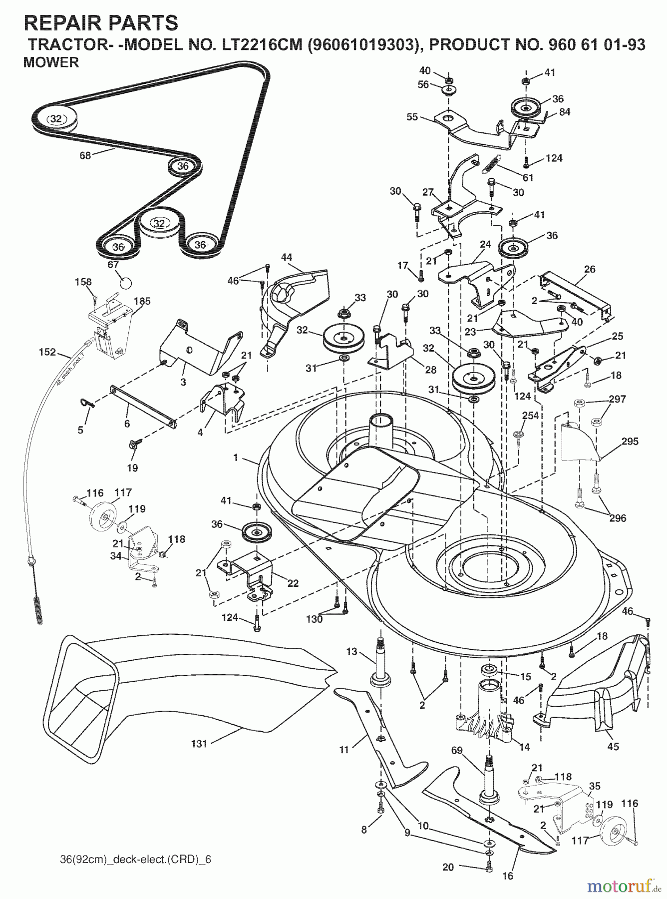 Jonsered Rasen und Garten Traktoren LT2216 CM (96061019303) - Jonsered Lawn & Garden Tractor (2007-09) MOWER DECK / CUTTING DECK