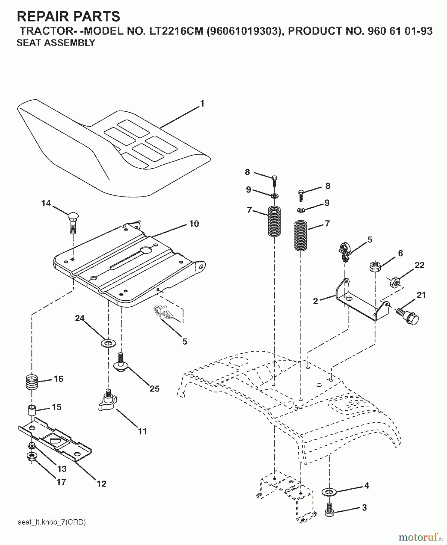 Jonsered Rasen und Garten Traktoren LT2216 CM (96061019303) - Jonsered Lawn & Garden Tractor (2007-09) SEAT