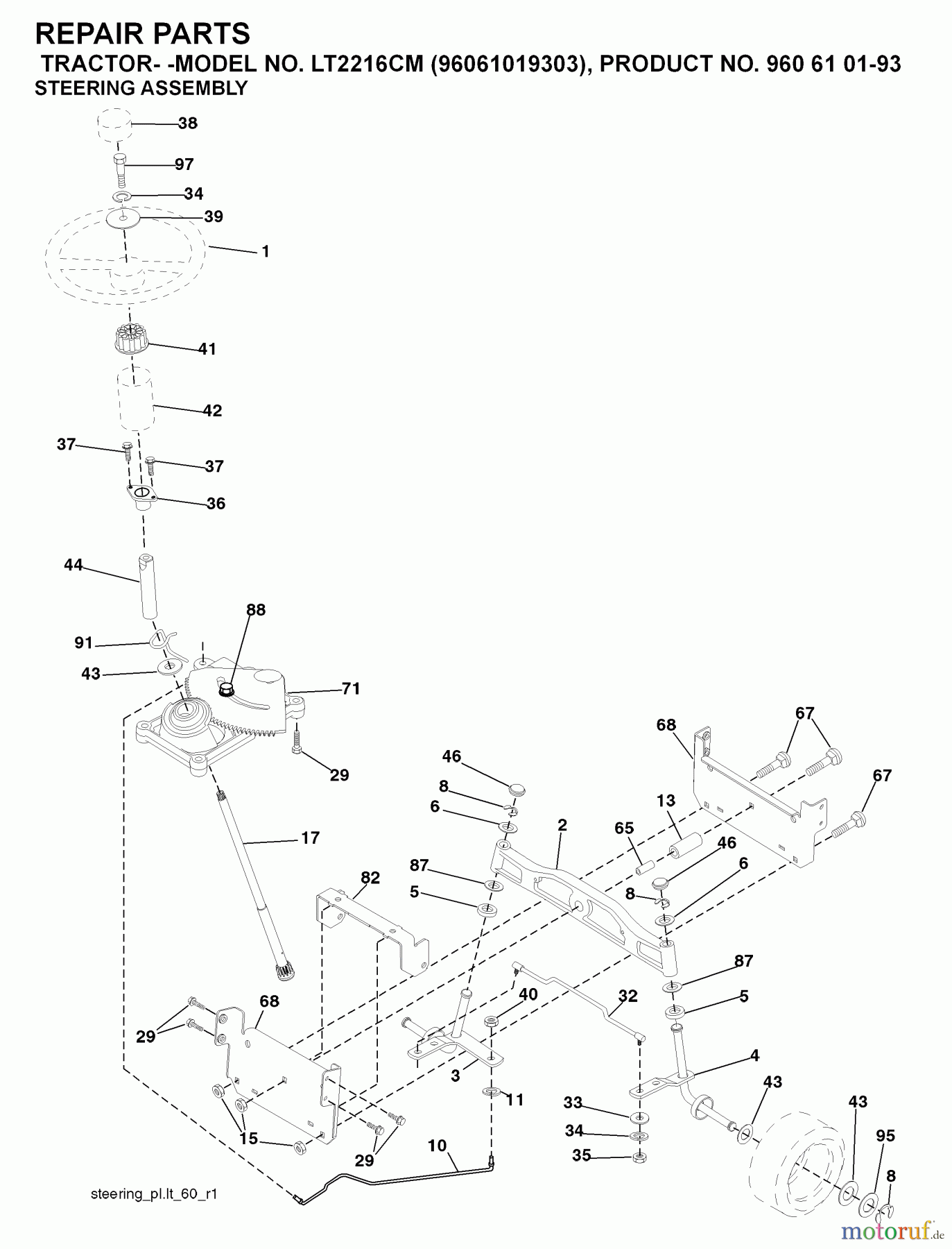 Jonsered Rasen und Garten Traktoren LT2216 CM (96061019303) - Jonsered Lawn & Garden Tractor (2007-09) STEERING