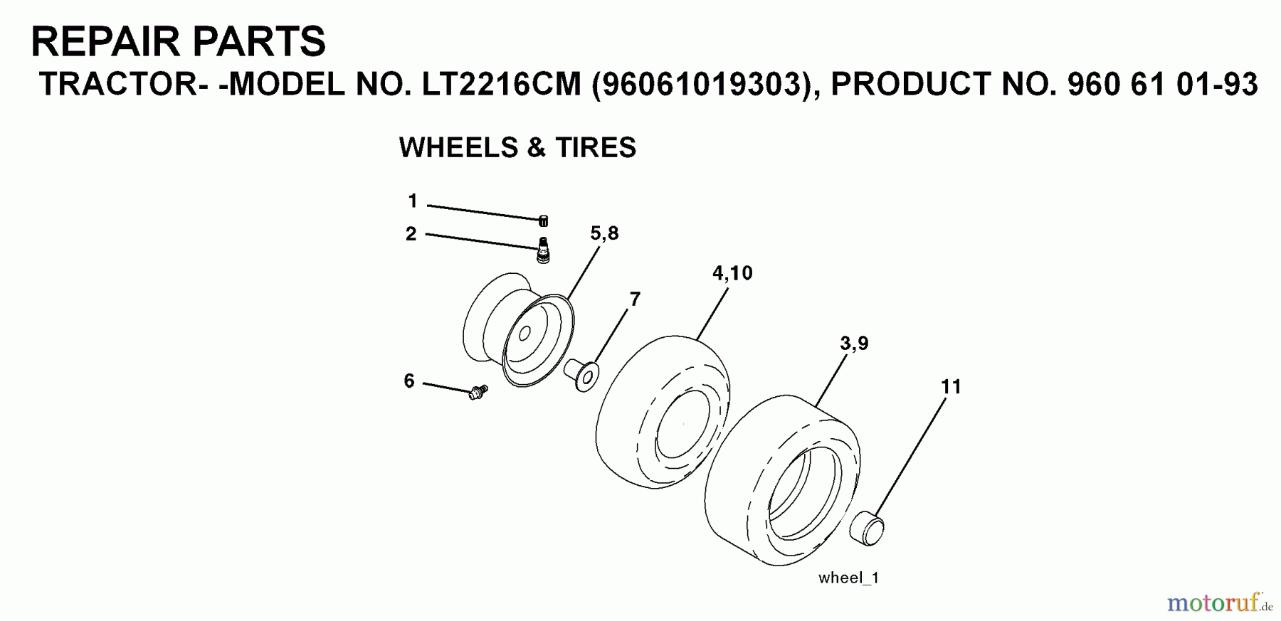 Jonsered Rasen und Garten Traktoren LT2216 CM (96061019303) - Jonsered Lawn & Garden Tractor (2007-09) WHEELS TIRES