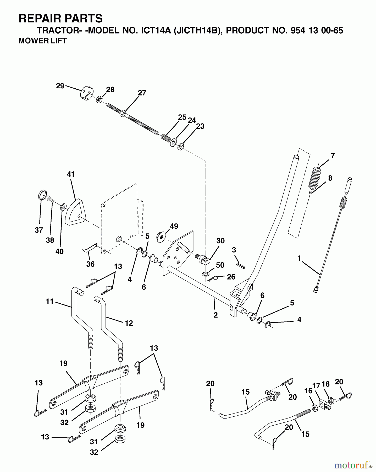 Jonsered Rasen und Garten Traktoren ICT14A (JICTH14B, 954130065) - Jonsered Lawn & Garden Tractor (2002-02) MOWER LIFT / DECK LIFT