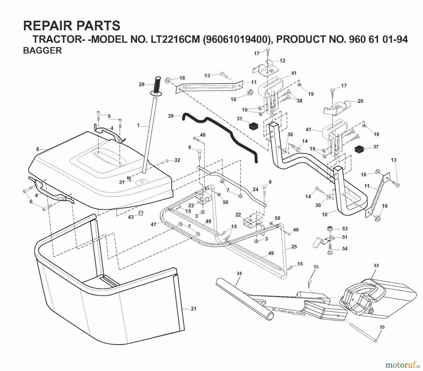  Jonsered Rasen  und Garten Traktoren LT2216 CM (96061019400) - Jonsered Lawn & Garden Tractor (2007-02) BAGGER
