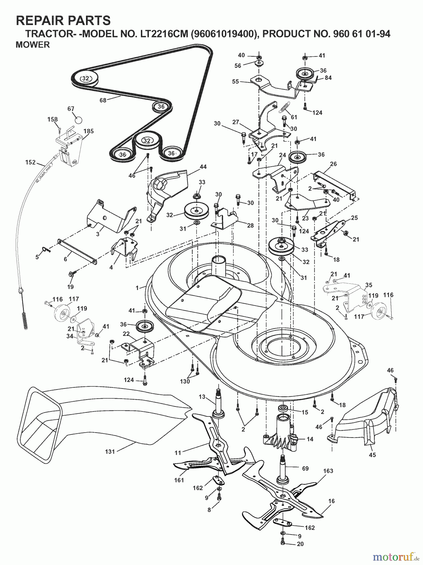  Jonsered Rasen  und Garten Traktoren LT2216 CM (96061019400) - Jonsered Lawn & Garden Tractor (2007-02) MOWER DECK / CUTTING DECK