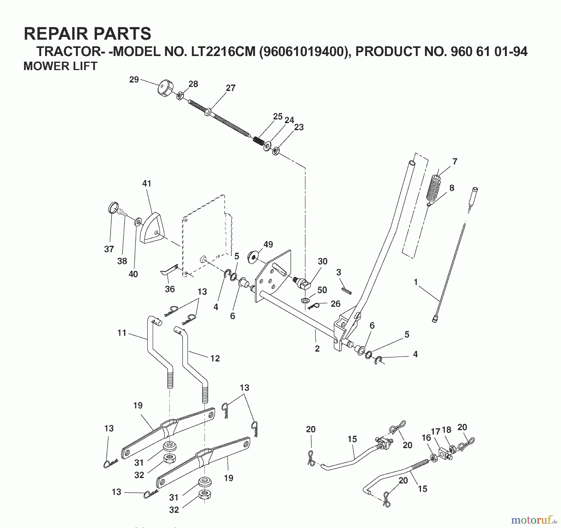 Jonsered Rasen und Garten Traktoren LT2216 CM (96061019400) - Jonsered Lawn & Garden Tractor (2007-02) MOWER LIFT / DECK LIFT