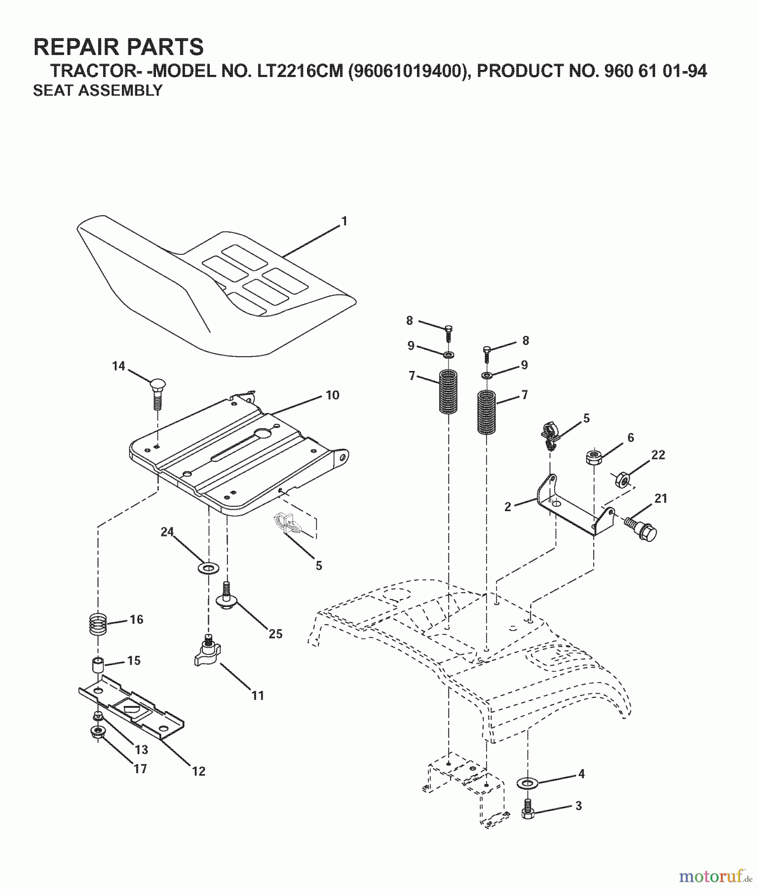 Jonsered Rasen und Garten Traktoren LT2216 CM (96061019400) - Jonsered Lawn & Garden Tractor (2007-02) SEAT