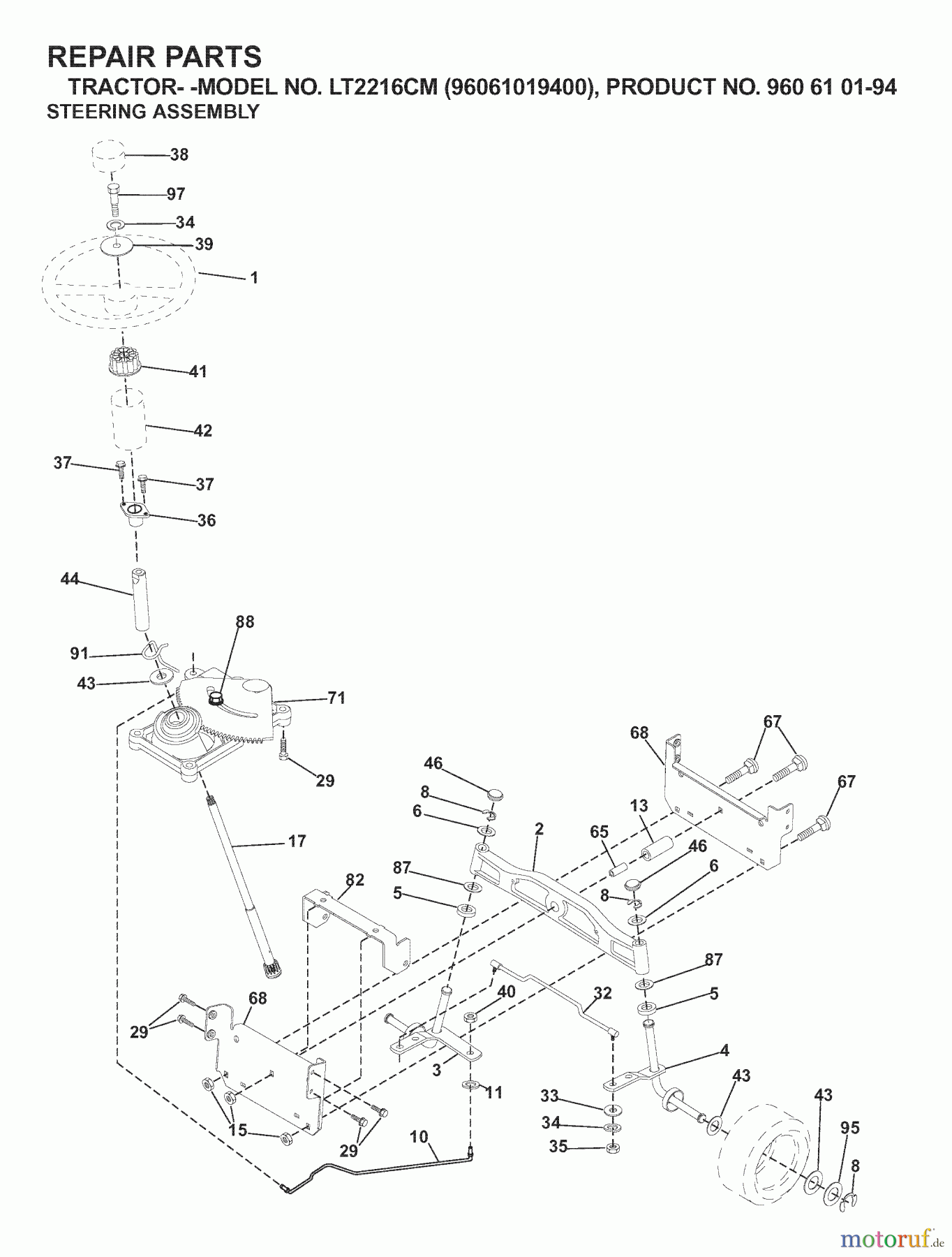 Jonsered Rasen und Garten Traktoren LT2216 CM (96061019400) - Jonsered Lawn & Garden Tractor (2007-02) STEERING
