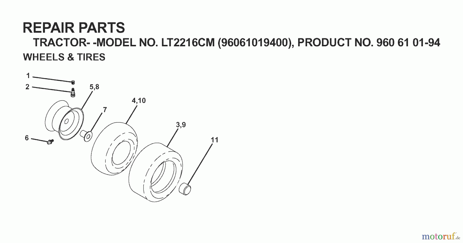 Jonsered Rasen und Garten Traktoren LT2216 CM (96061019400) - Jonsered Lawn & Garden Tractor (2007-02) WHEELS TIRES