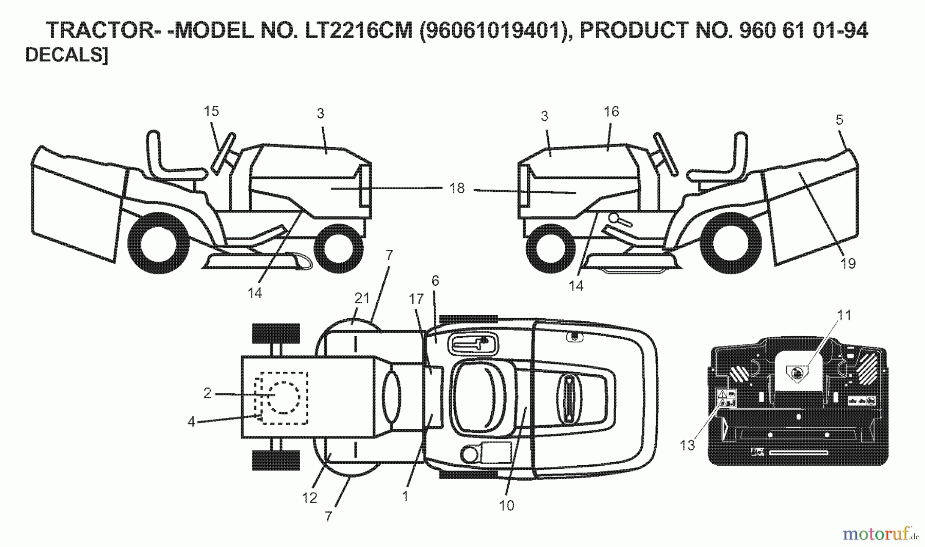 Jonsered Rasen und Garten Traktoren LT2216 CM (96061019401) - Jonsered Lawn & Garden Tractor (2007-04) DECALS