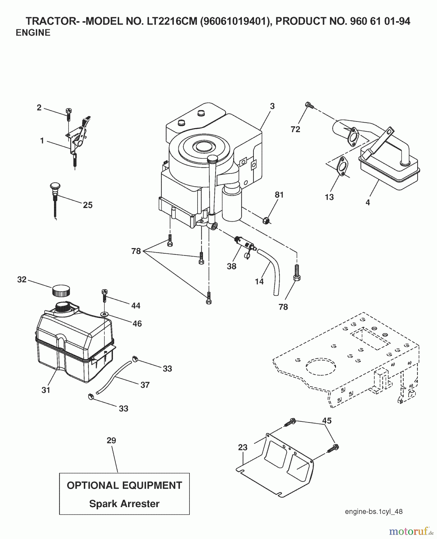 Jonsered Rasen und Garten Traktoren LT2216 CM (96061019401) - Jonsered Lawn & Garden Tractor (2007-04) ENGINE