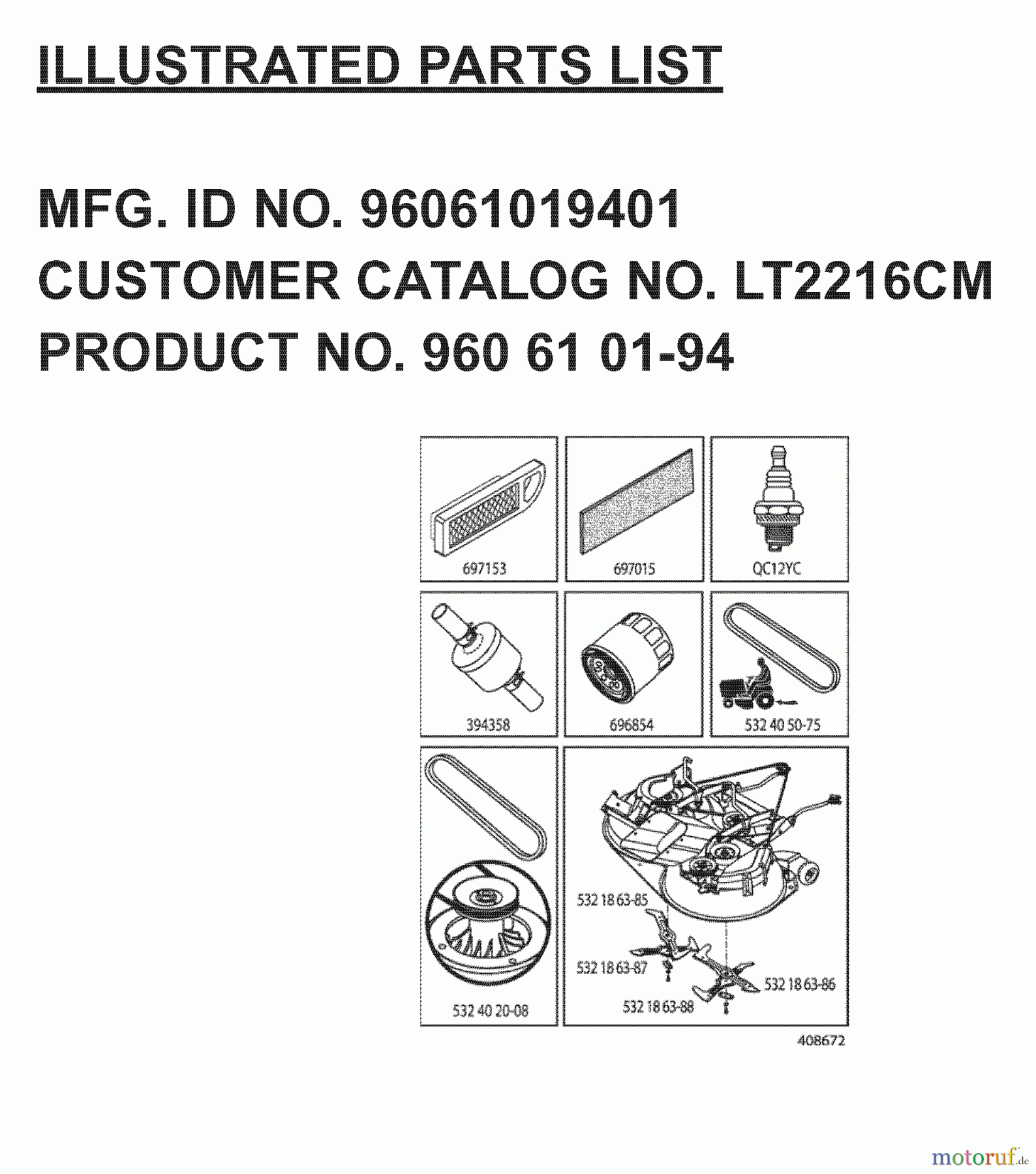 Jonsered Rasen und Garten Traktoren LT2216 CM (96061019401) - Jonsered Lawn & Garden Tractor (2007-04) FREQUENTLY USED PARTS
