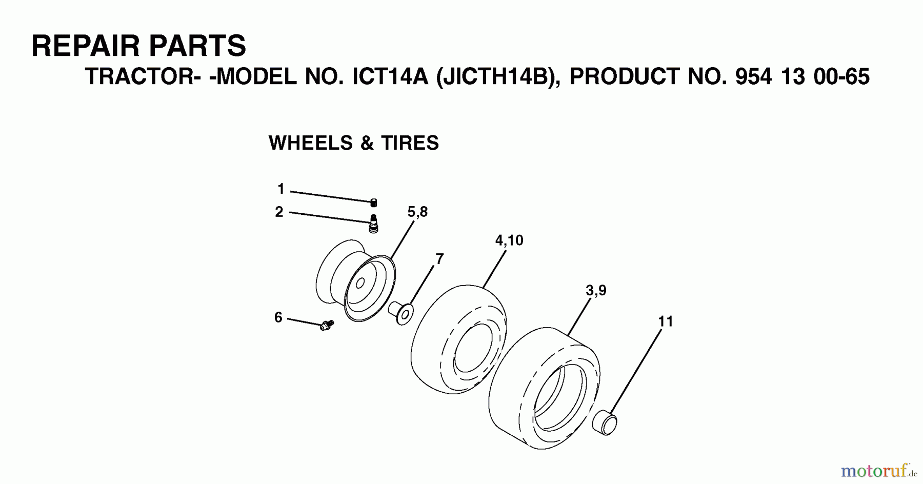  Jonsered Rasen  und Garten Traktoren ICT14A (JICTH14B, 954130065) - Jonsered Lawn & Garden Tractor (2002-02) WHEELS TIRES