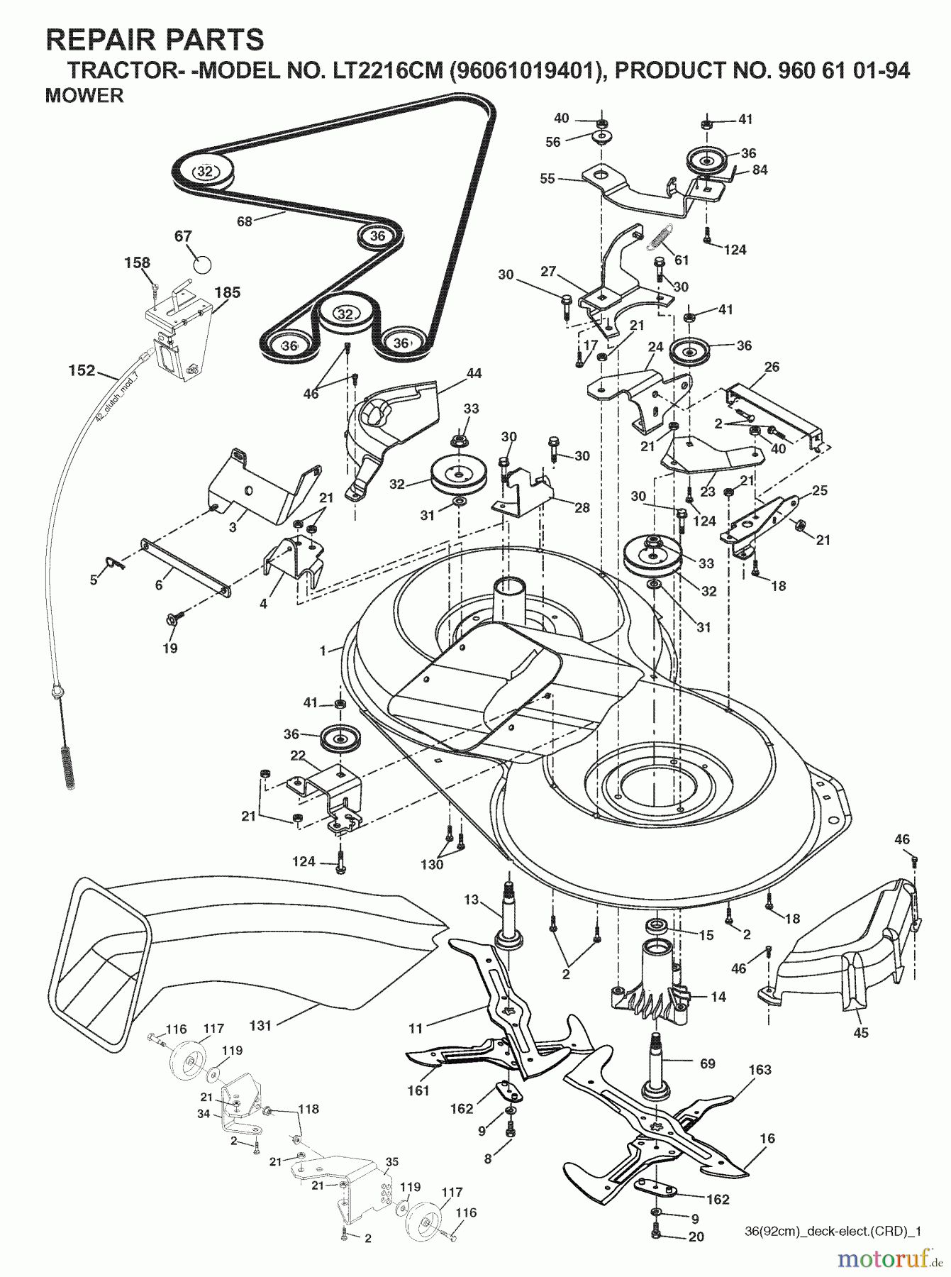  Jonsered Rasen  und Garten Traktoren LT2216 CM (96061019401) - Jonsered Lawn & Garden Tractor (2007-04) MOWER DECK / CUTTING DECK