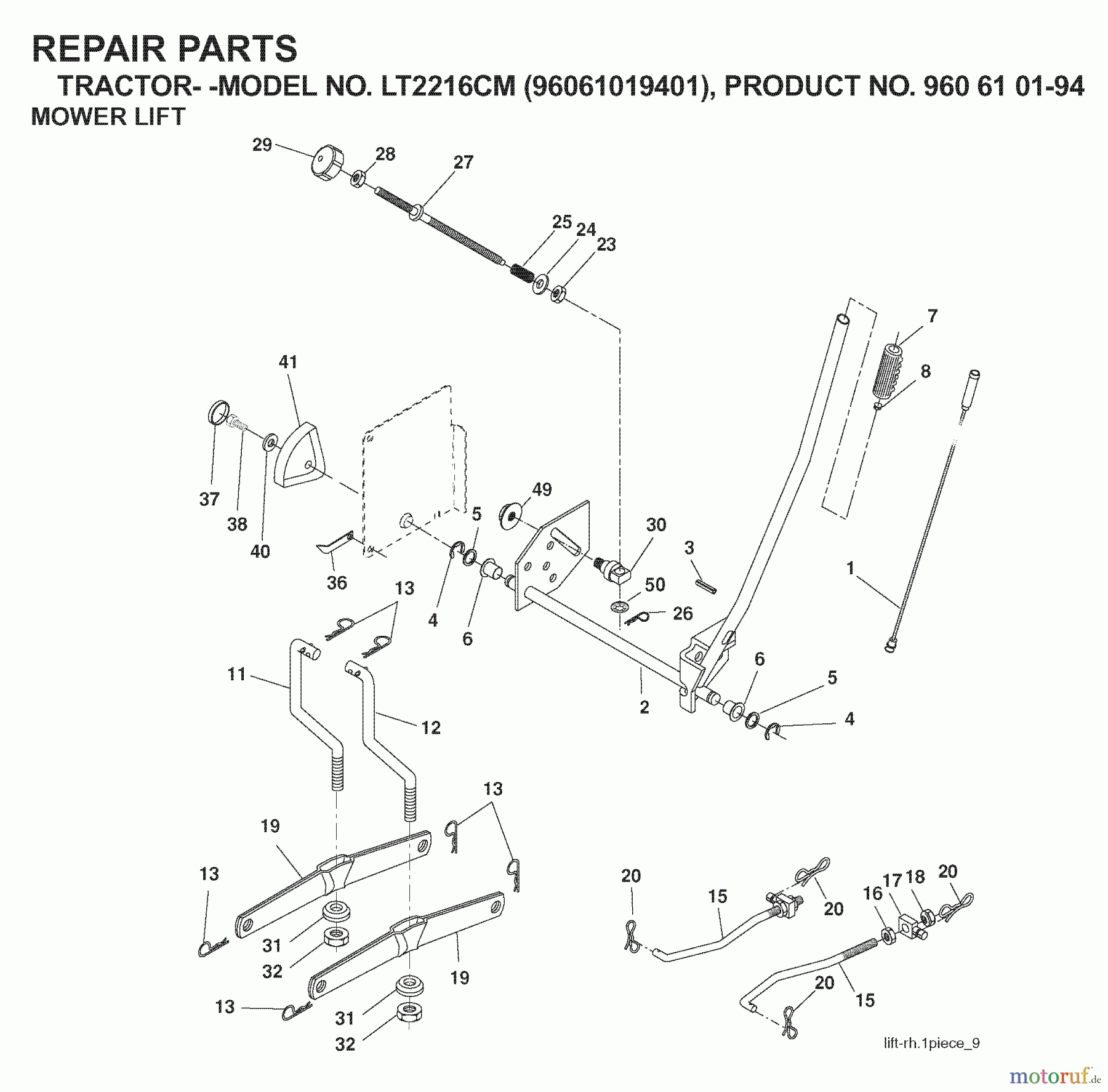 Jonsered Rasen und Garten Traktoren LT2216 CM (96061019401) - Jonsered Lawn & Garden Tractor (2007-04) MOWER LIFT / DECK LIFT