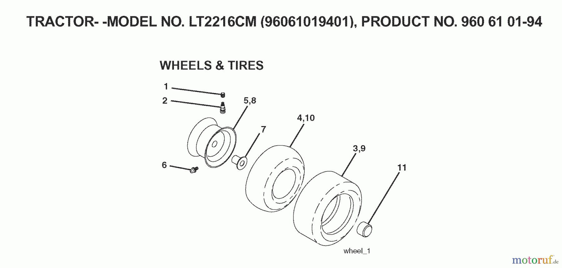 Jonsered Rasen und Garten Traktoren LT2216 CM (96061019401) - Jonsered Lawn & Garden Tractor (2007-04) WHEELS TIRES