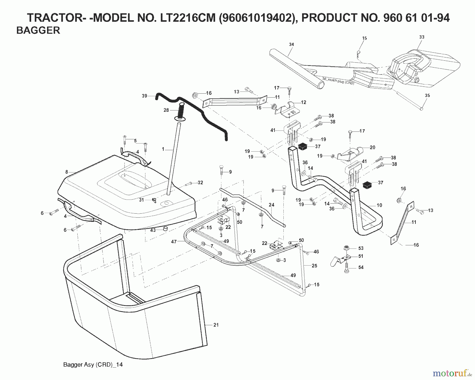  Jonsered Rasen  und Garten Traktoren LT2216 CM (96061019402) - Jonsered Lawn & Garden Tractor (2007-05) BAGGER