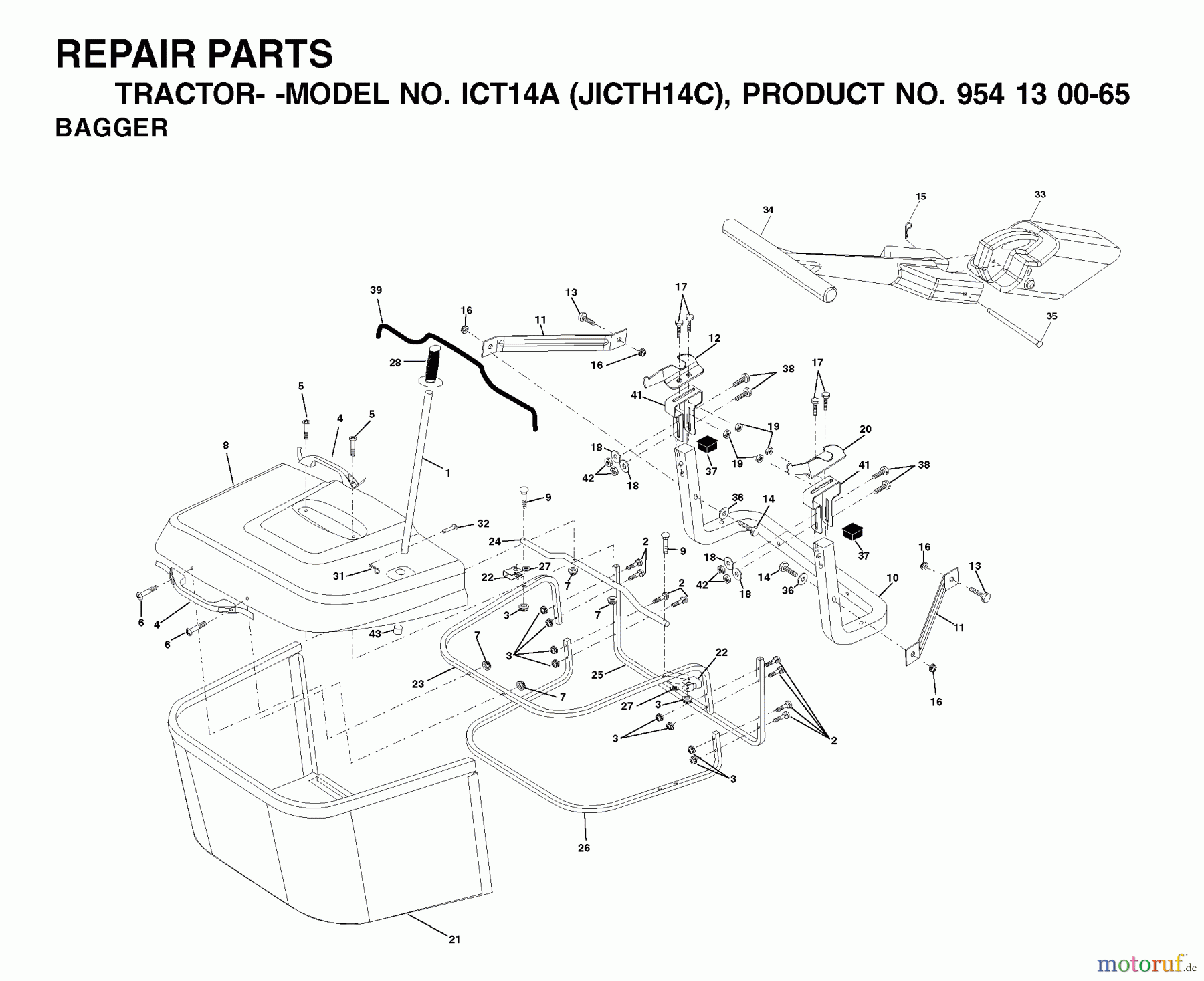 Jonsered Rasen und Garten Traktoren ICT14A (JICTH14C, 954130065) - Jonsered Lawn & Garden Tractor (2002-03) BAGGER