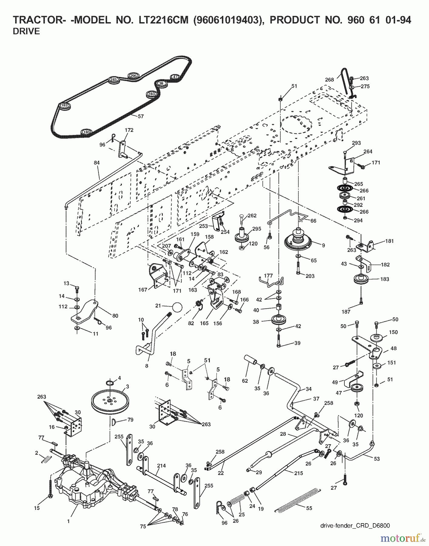 Jonsered Rasen  und Garten Traktoren LT2216 CM (96061019403) - Jonsered Lawn & Garden Tractor (2007-09) DRIVE